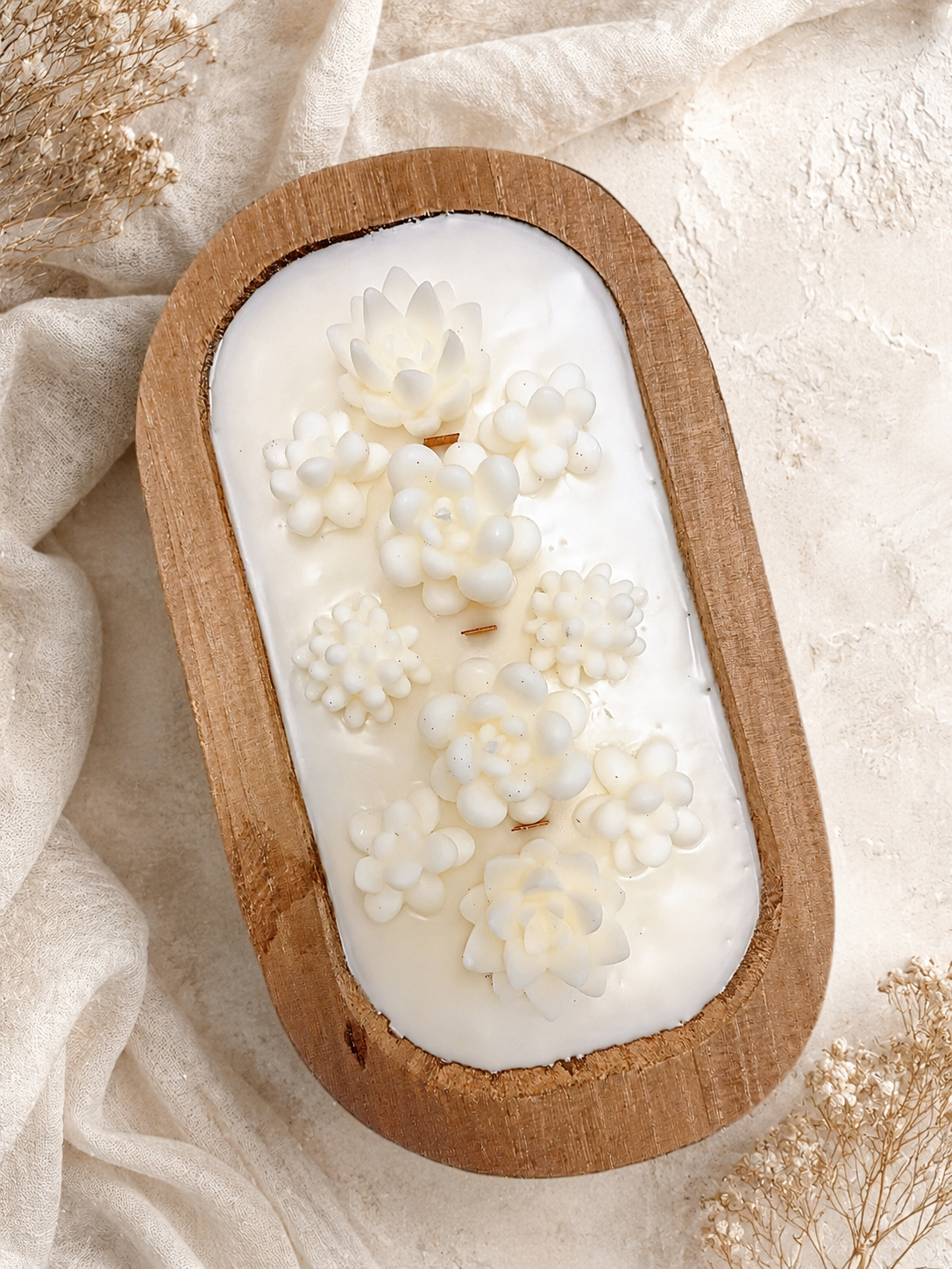 White Succulent Garden Dough Bowl Candle 520g