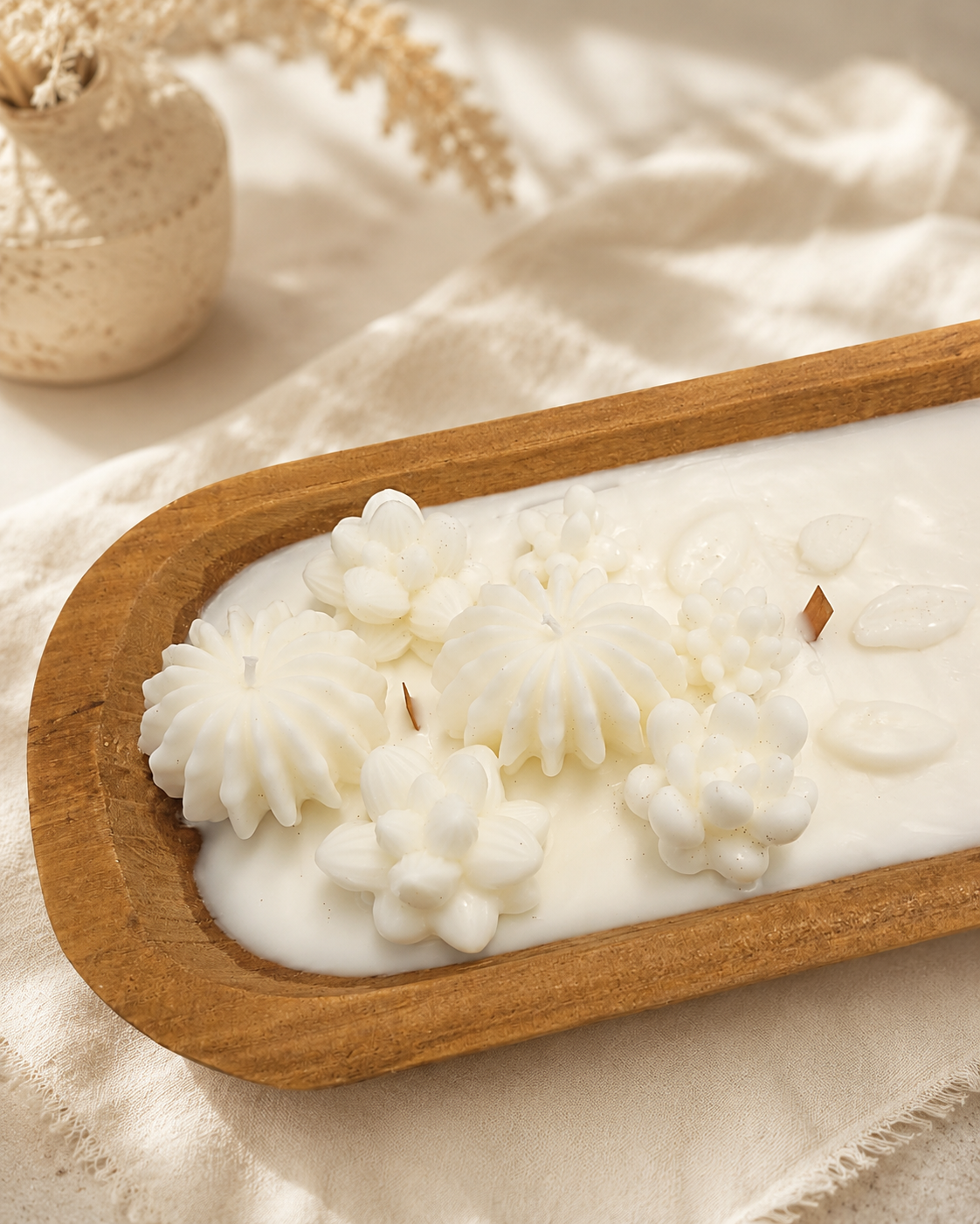 White Succulent Garden 16in Dough Bowl Vanilla Candle