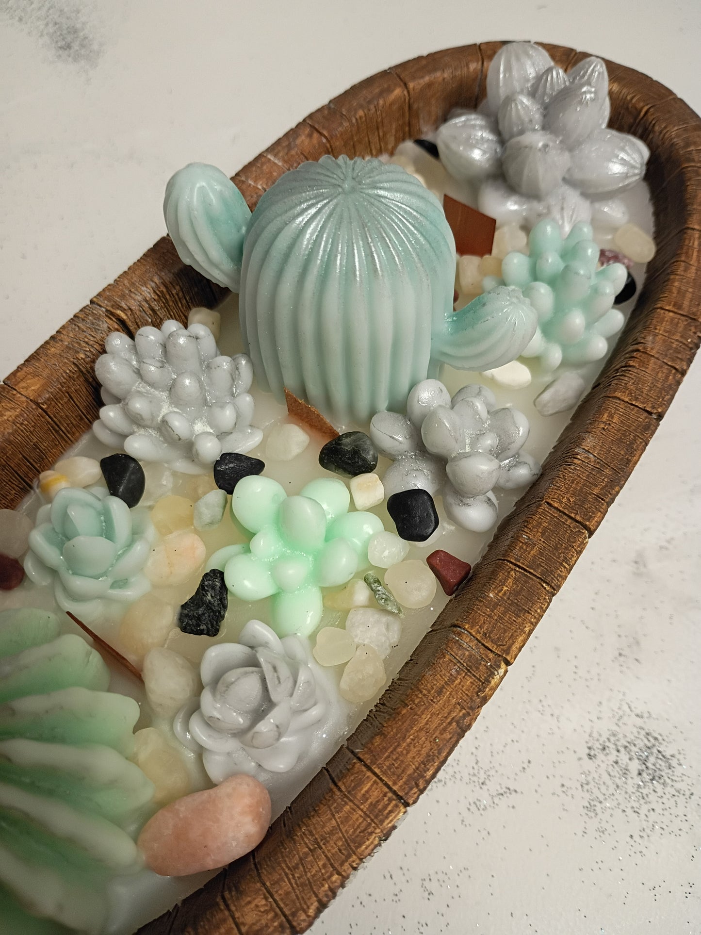 Green/ Grey Succulent Garden Soy Candle, Bergamot Breeze