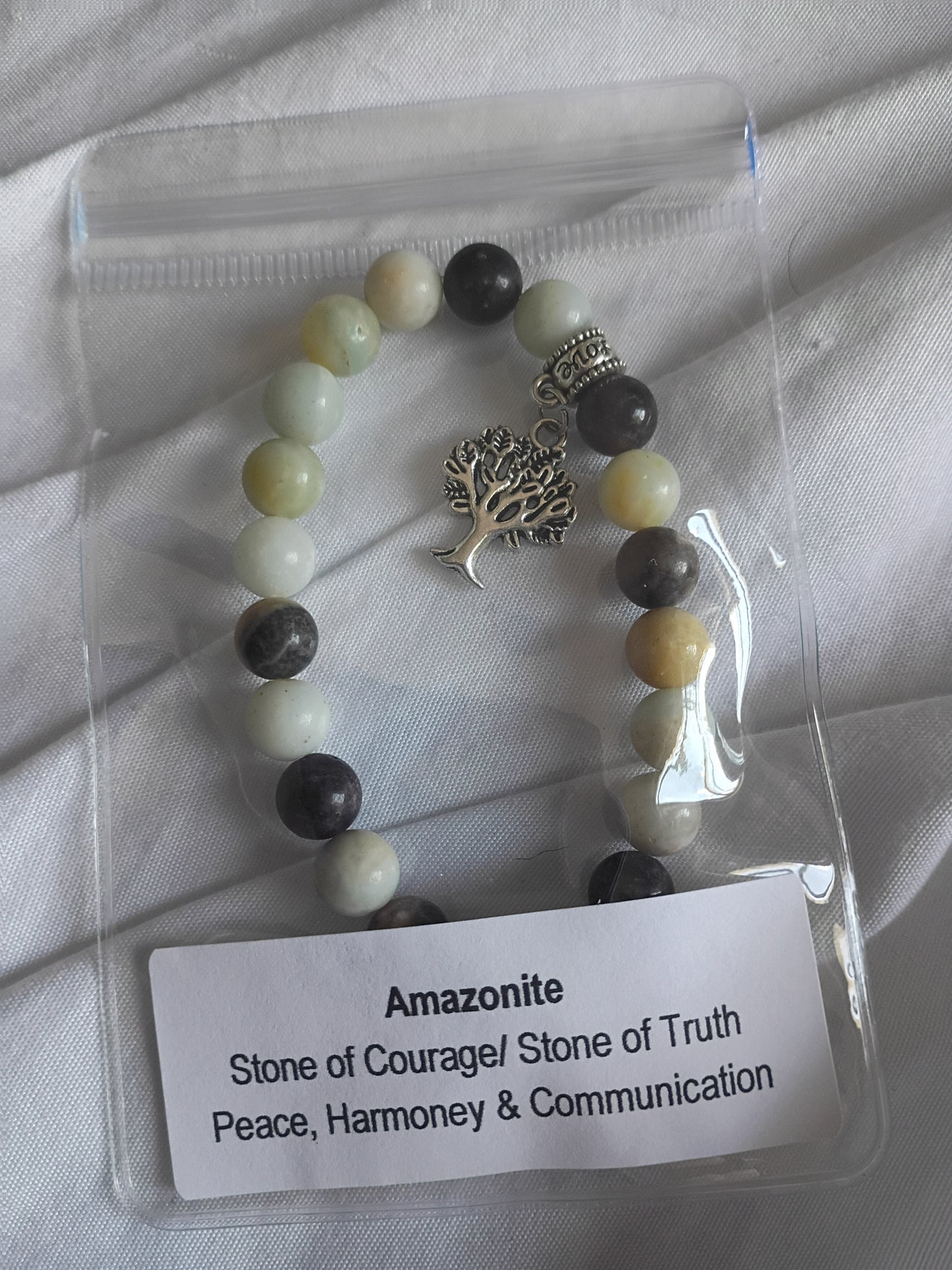 Amazonite energy bracelet with tree charm