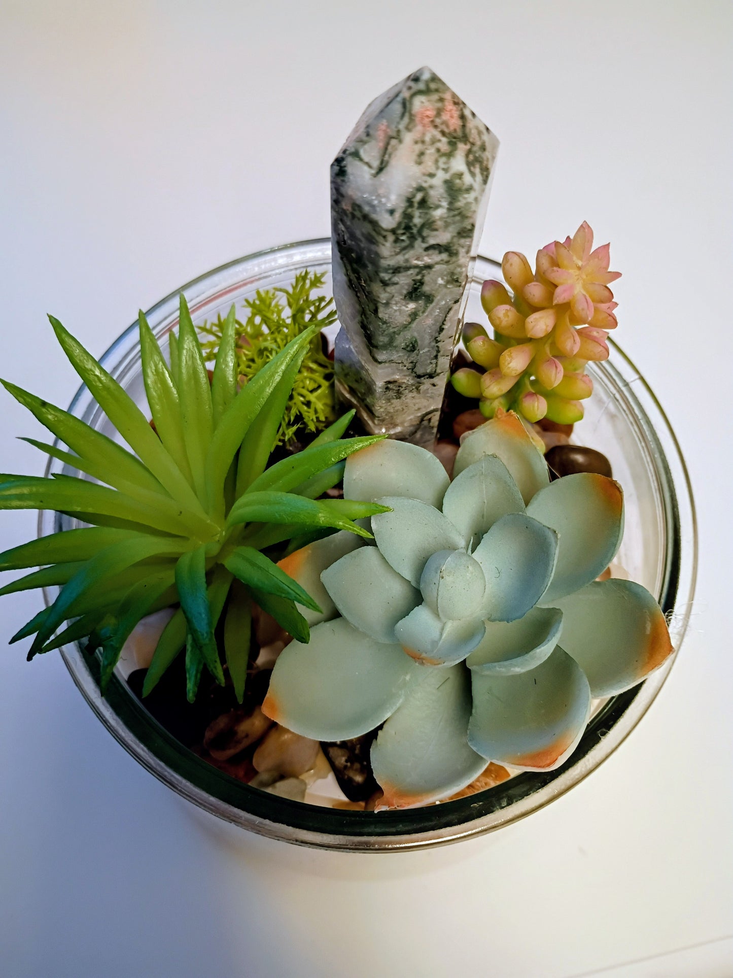 Moss Agate Succulent Garden Fresh Linen Candle