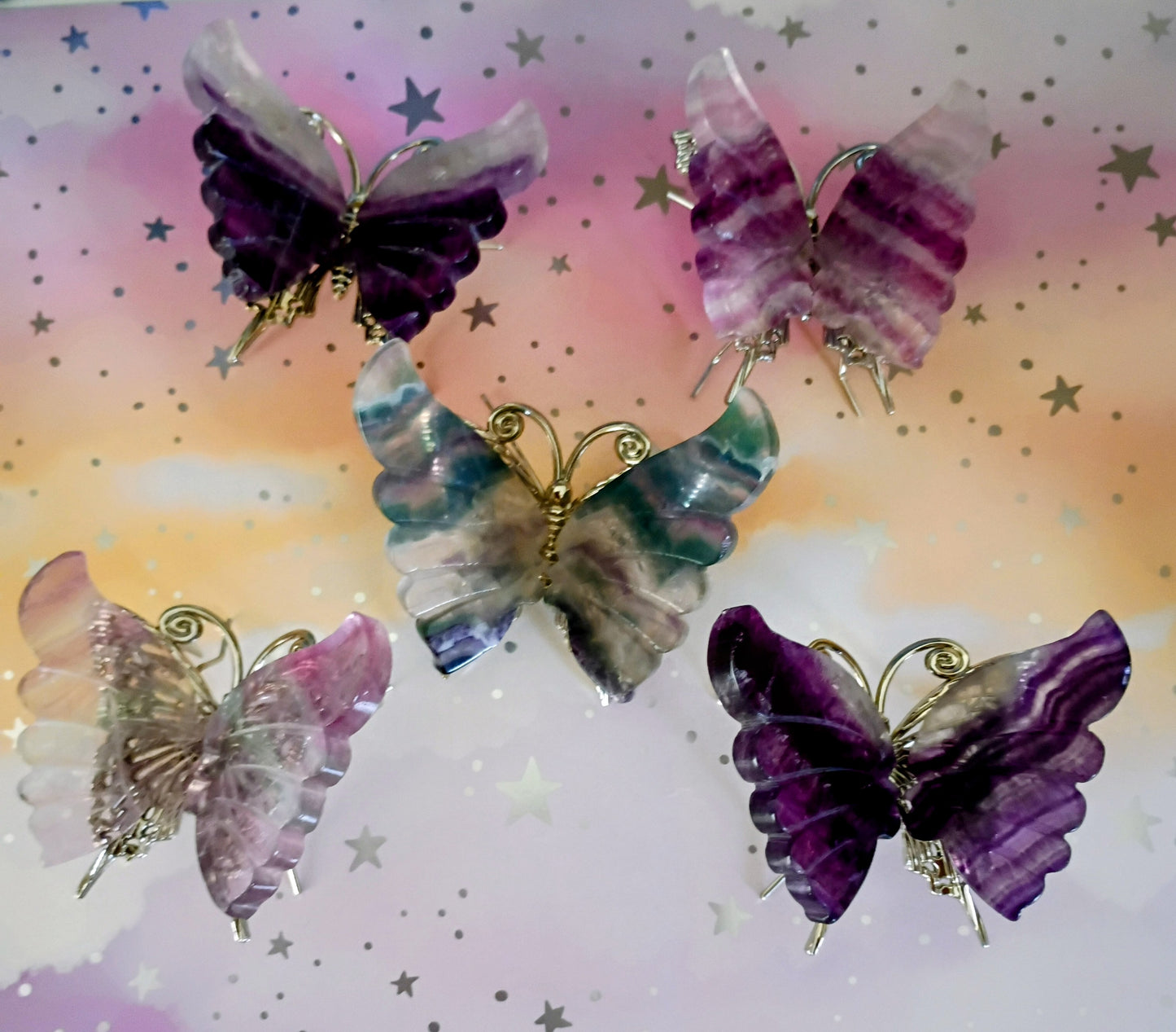 Purple Rainbow Fluorite w/ Clear Stripe Butterfly