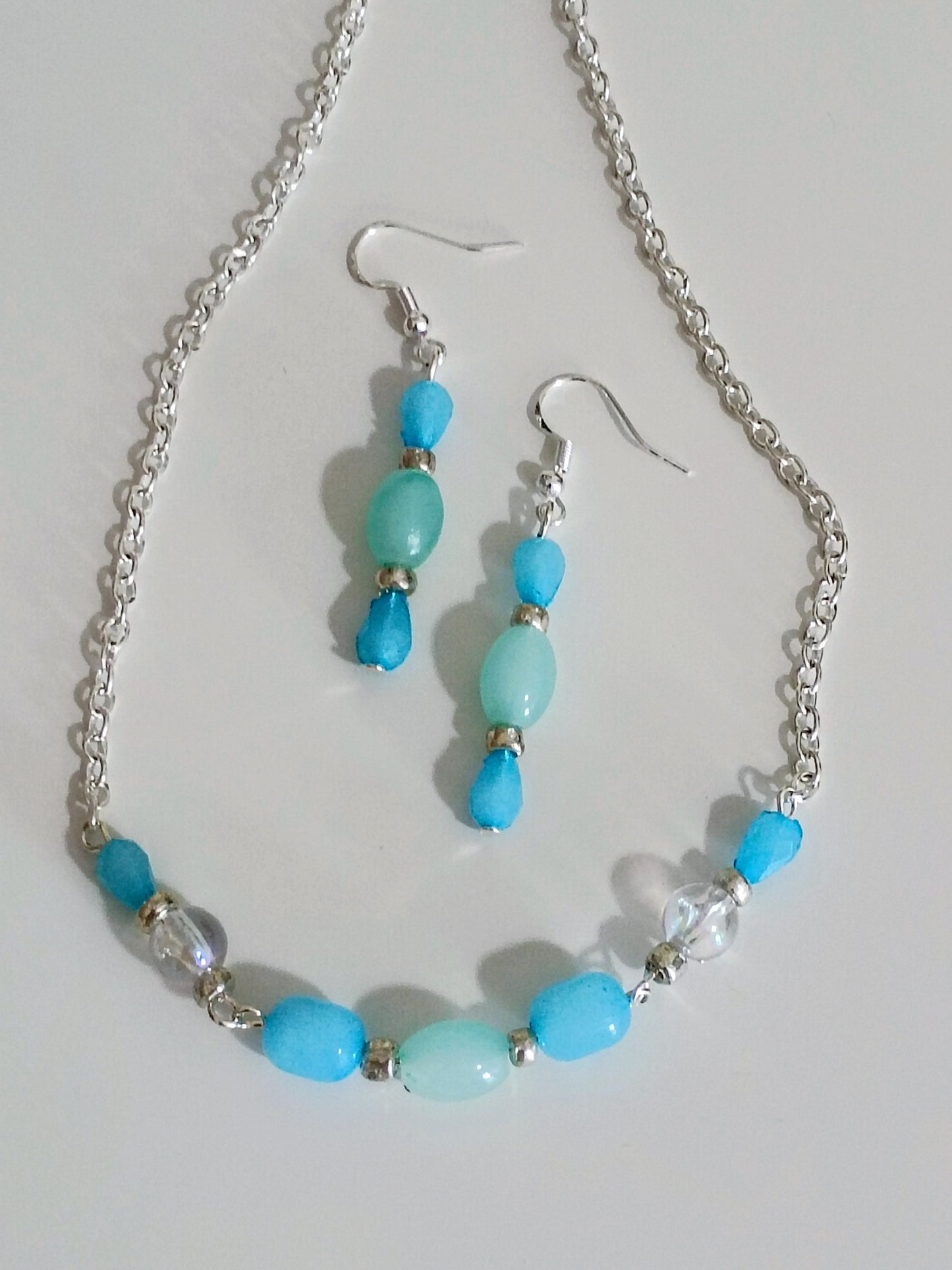 Blue Beaded Chain Necklace & Earrings (Set)
