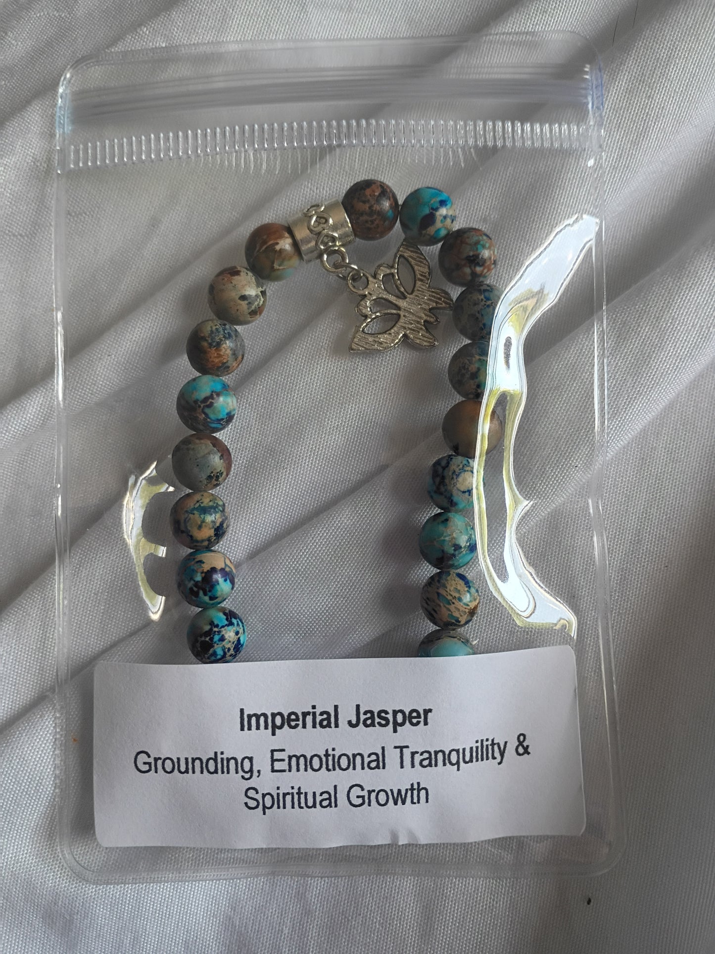 Imperial Jasper energy bracelet with butterfly charm