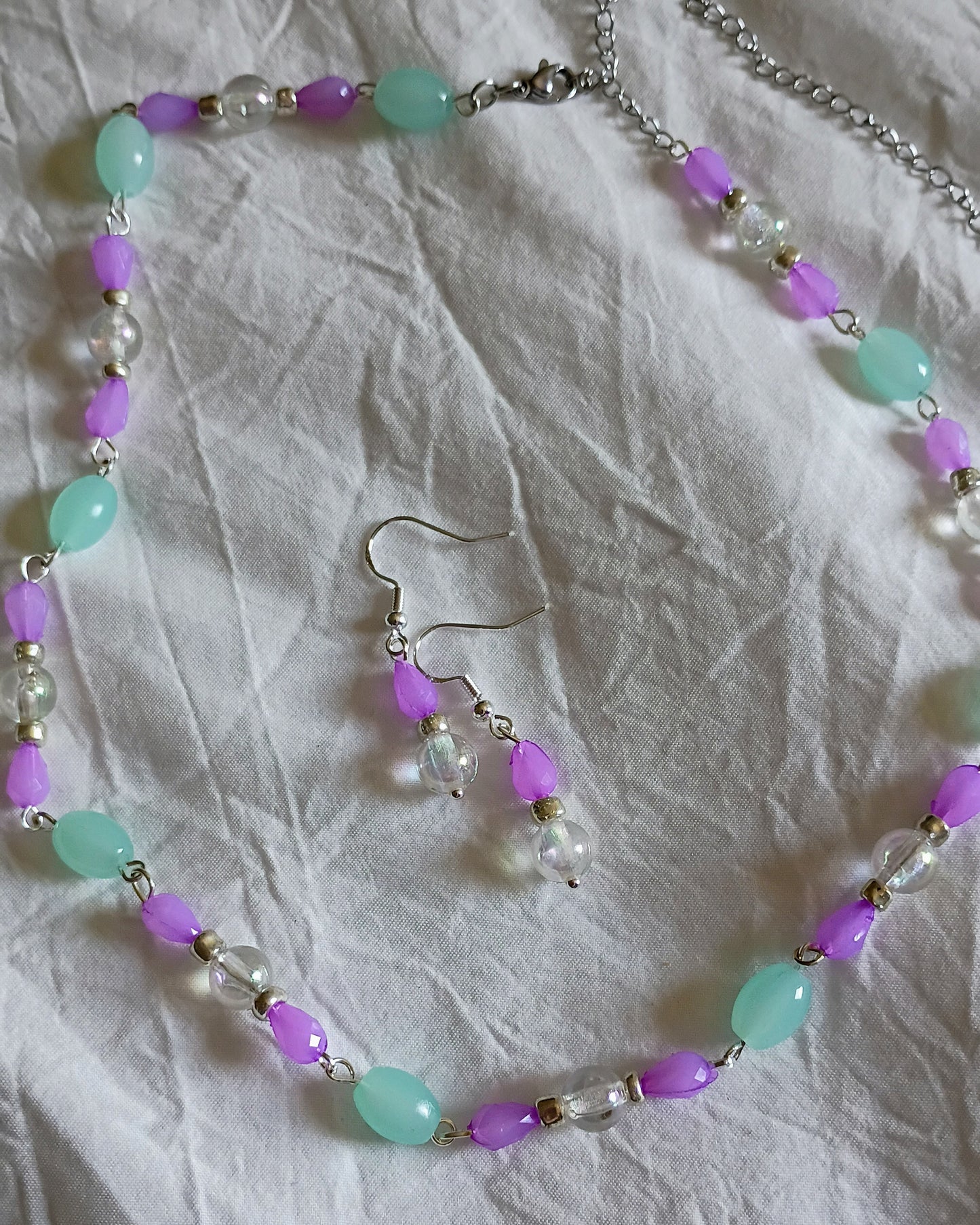 Purple & Teal Chain Necklace & Earring Set