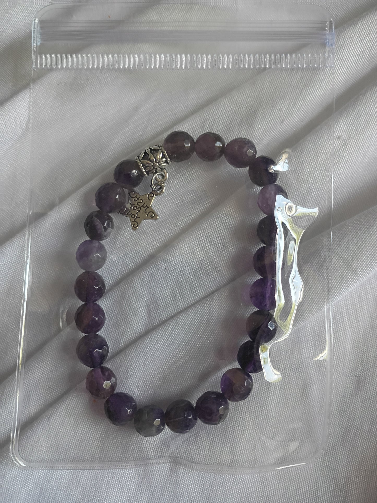 Faceted amethyst energy bracelet with butterfly charm