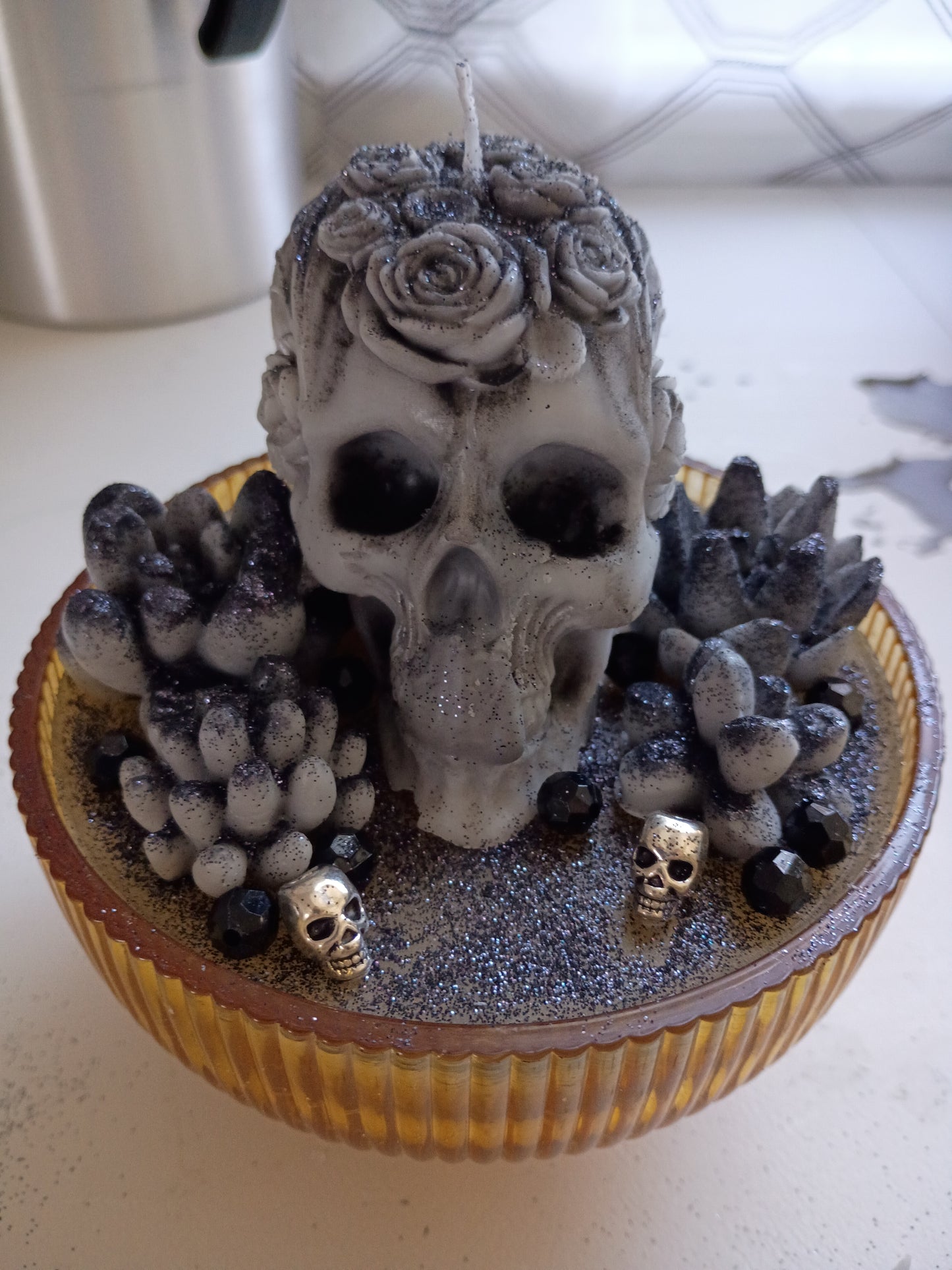 Black Druzy Gothic Succulent Garden Candle