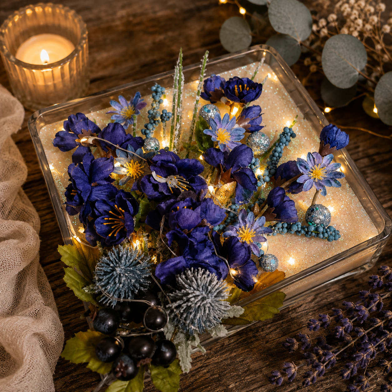 Blue Illuminated Poppy Candle