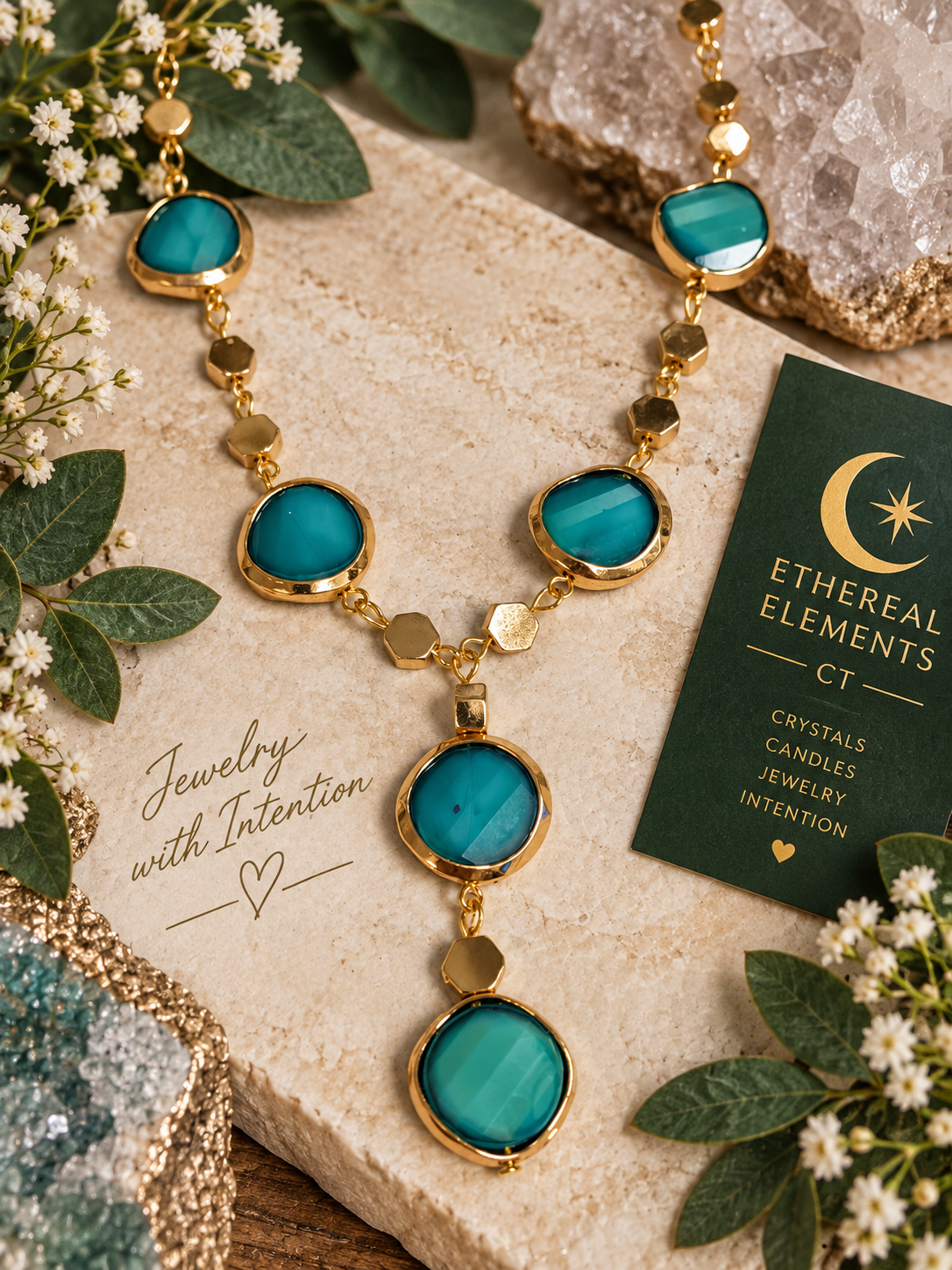 Teal & Gold Wire Wrapped Jewelry Set