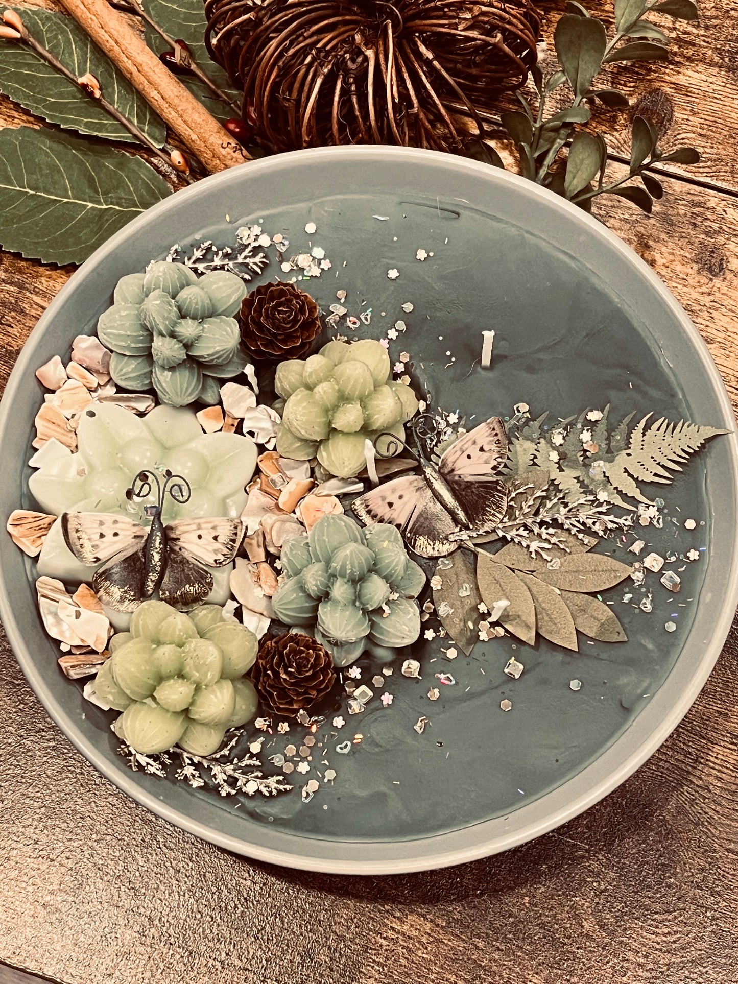 Lemon Sage 8" Bowl Candle w/ Succulents
