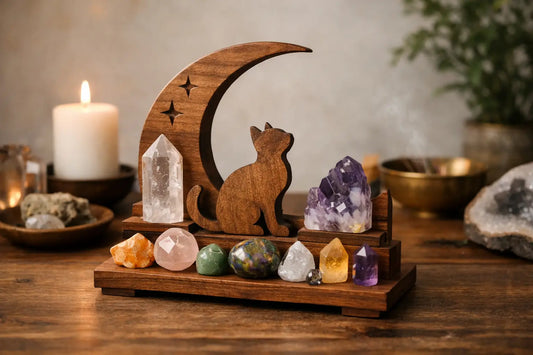 Cat N Moon Wooden Crystal Display for Altars