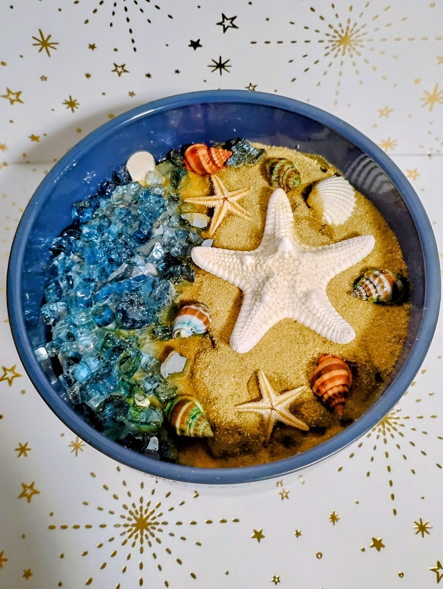 Beach Candle 15oz with Blue Fireglass