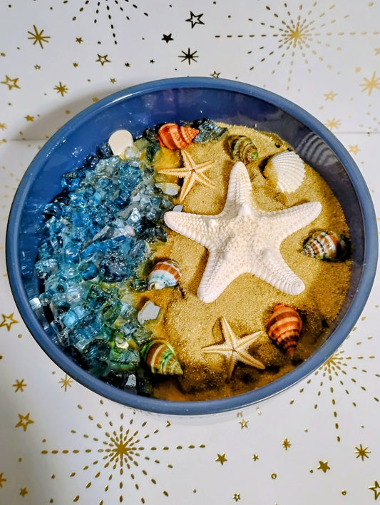 Beach Candle 15oz with Blue Fireglass