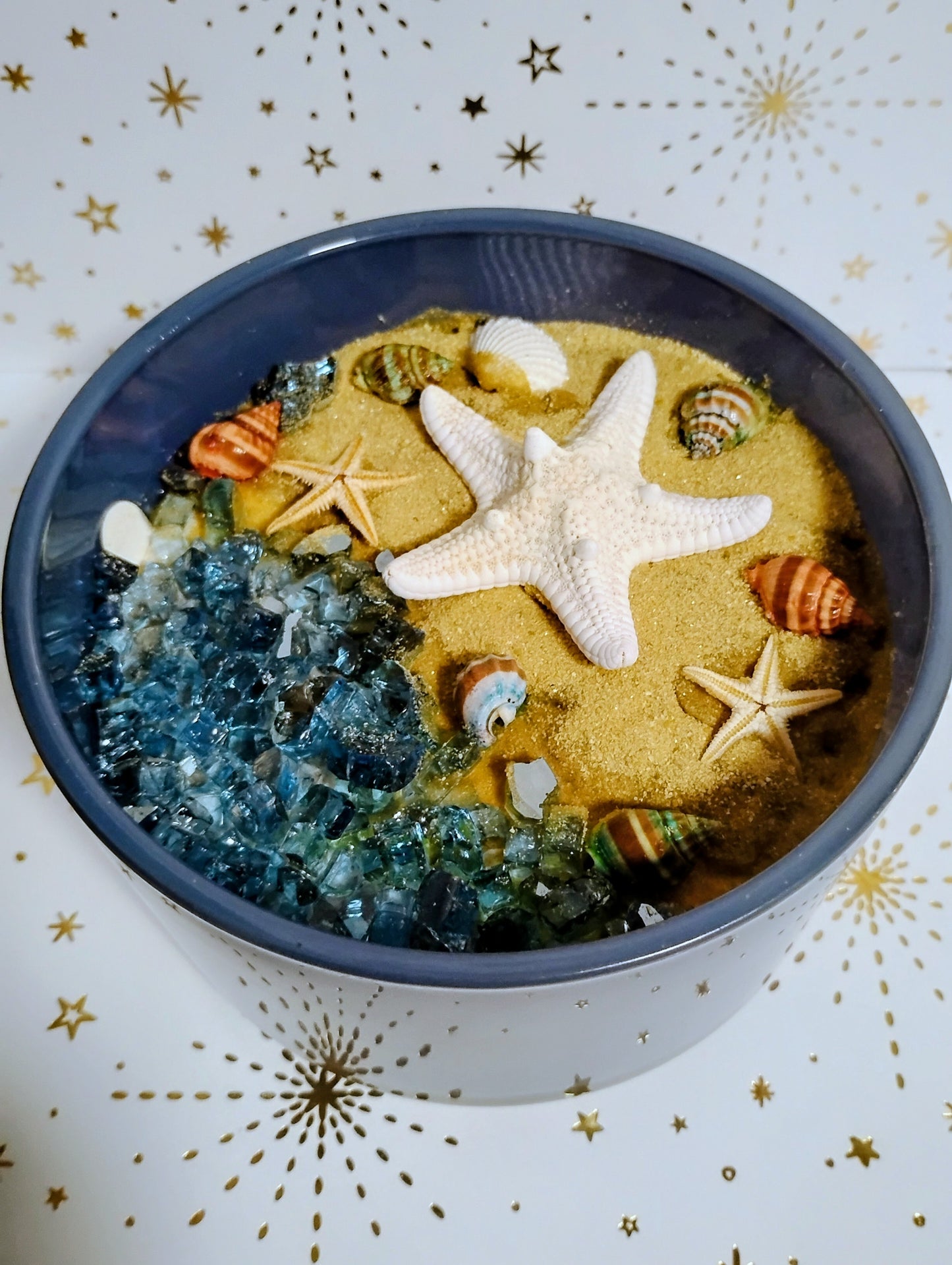 Beach Candle 15oz with Blue Fireglass