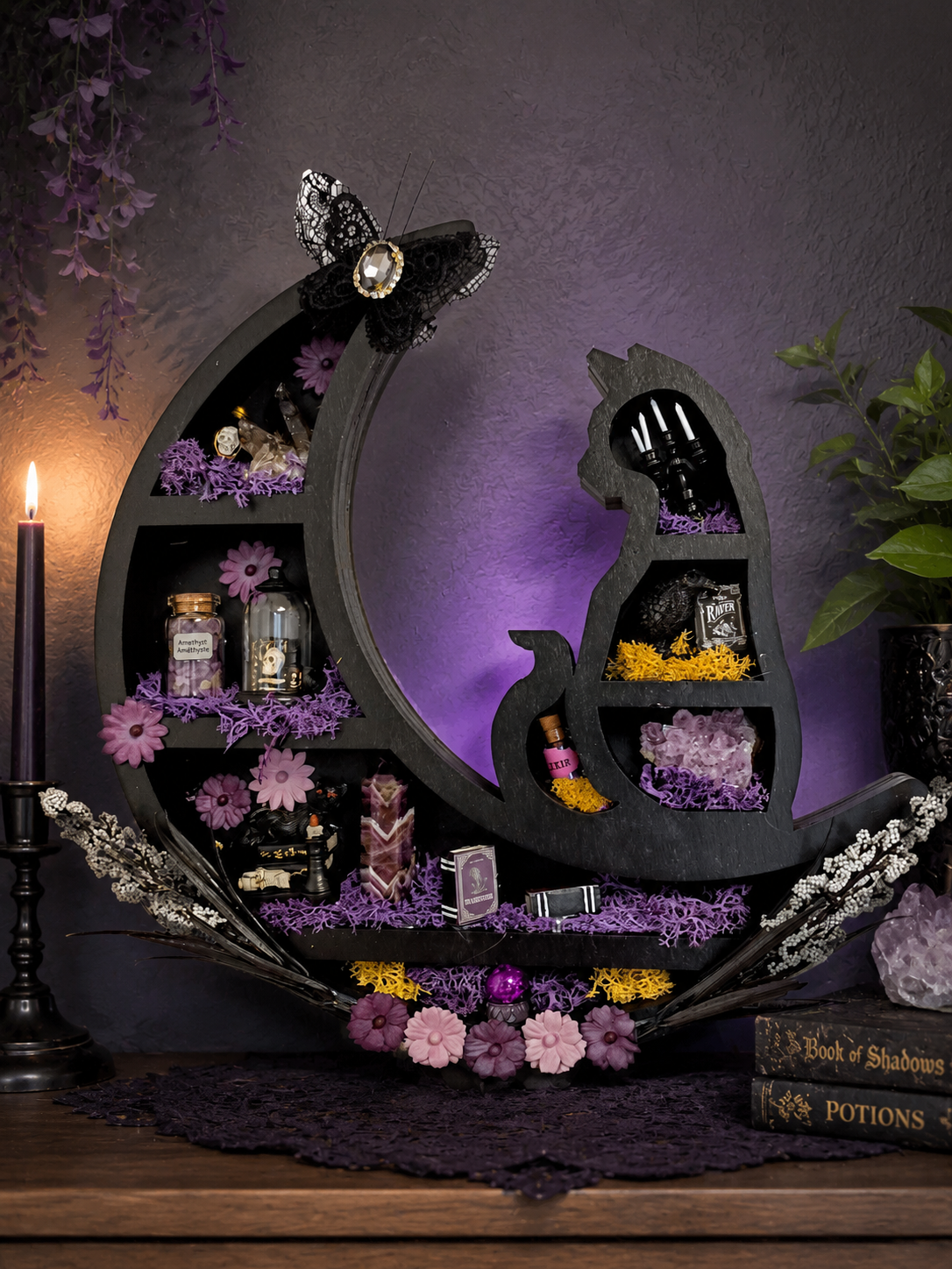 Cat & Moon Crystal Display with Crystals