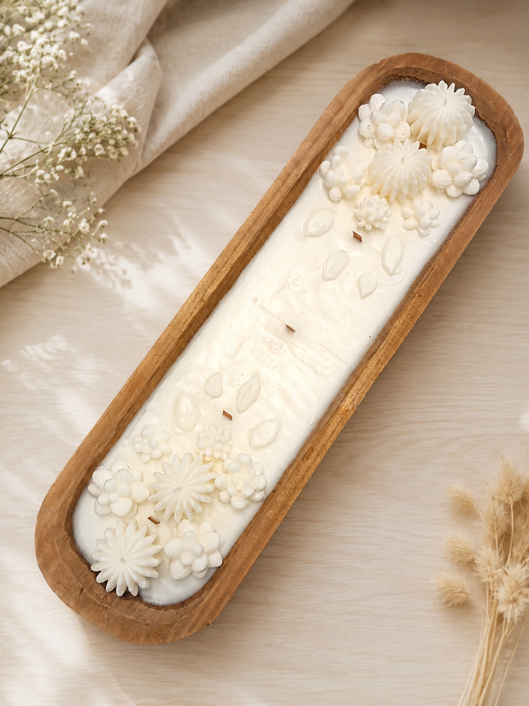 White Succulent Garden 16in Dough Bowl Vanilla Candle