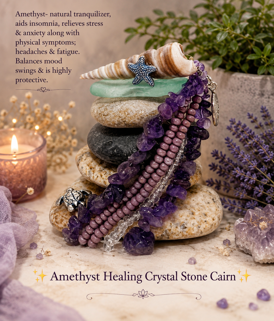 Amethyst Healing Crystal Stone Cairn