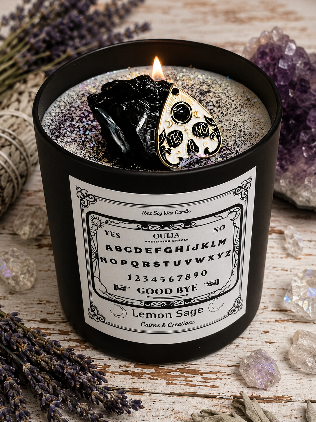Ouija Candle with Obsidian