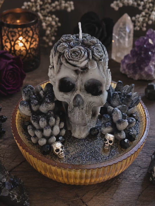 Black Druzy Gothic Succulent Garden Candle- Fall Foliage