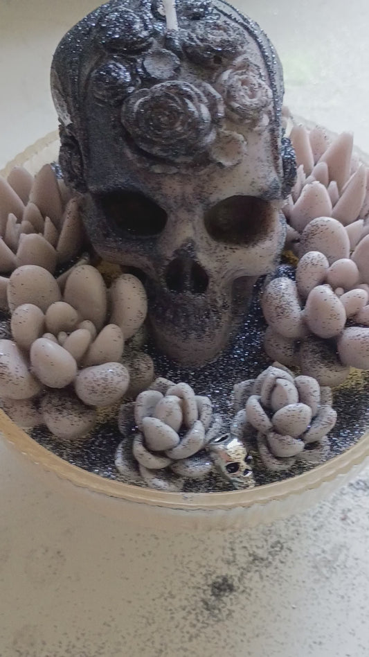 Brown Gothic Succulent Garden Candle, Beach Sage