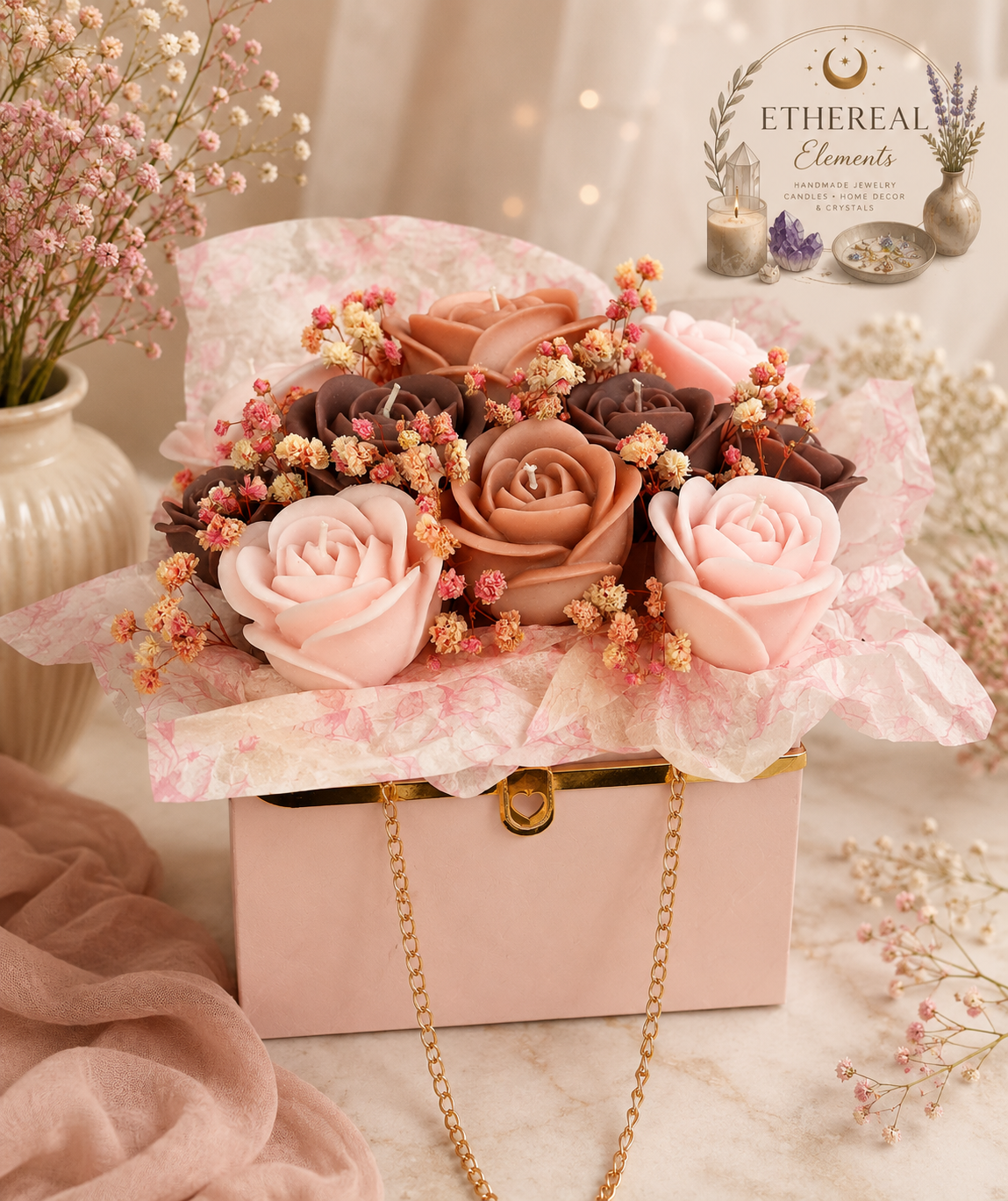 Rose, Peony & Jasmine Candle Bouquet