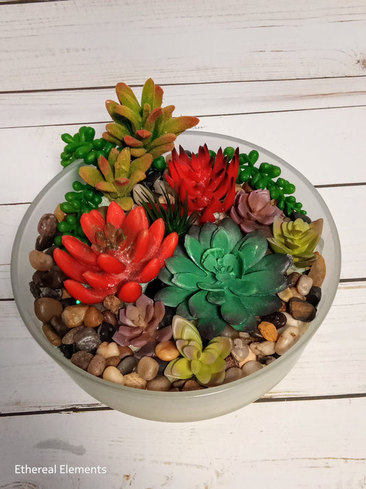 Red Scenic Succulent Candle w/ Stones