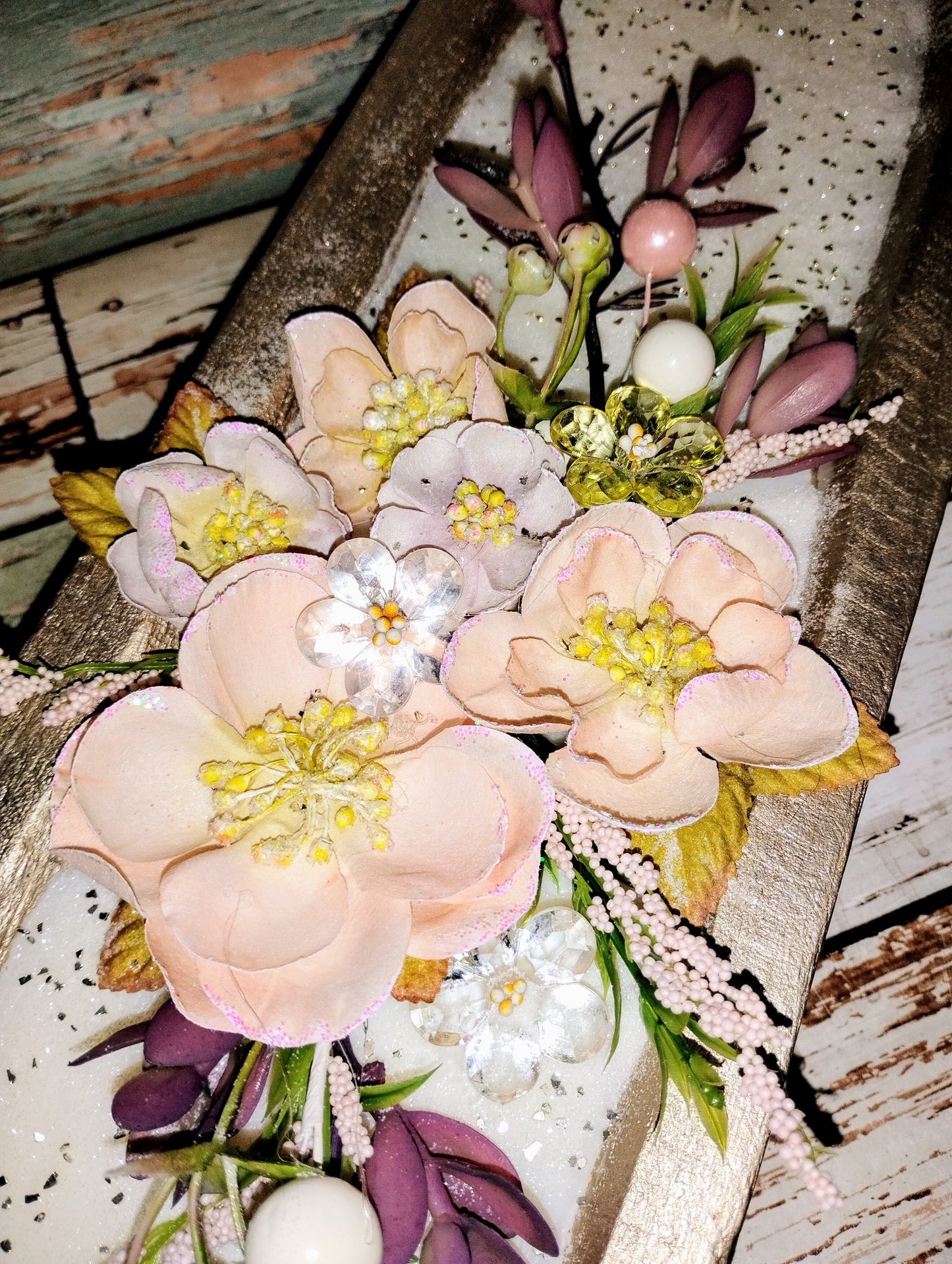 Rose Gold, 16" Centerpiece Dough Bowl Candle w/ Elegant Floral Design