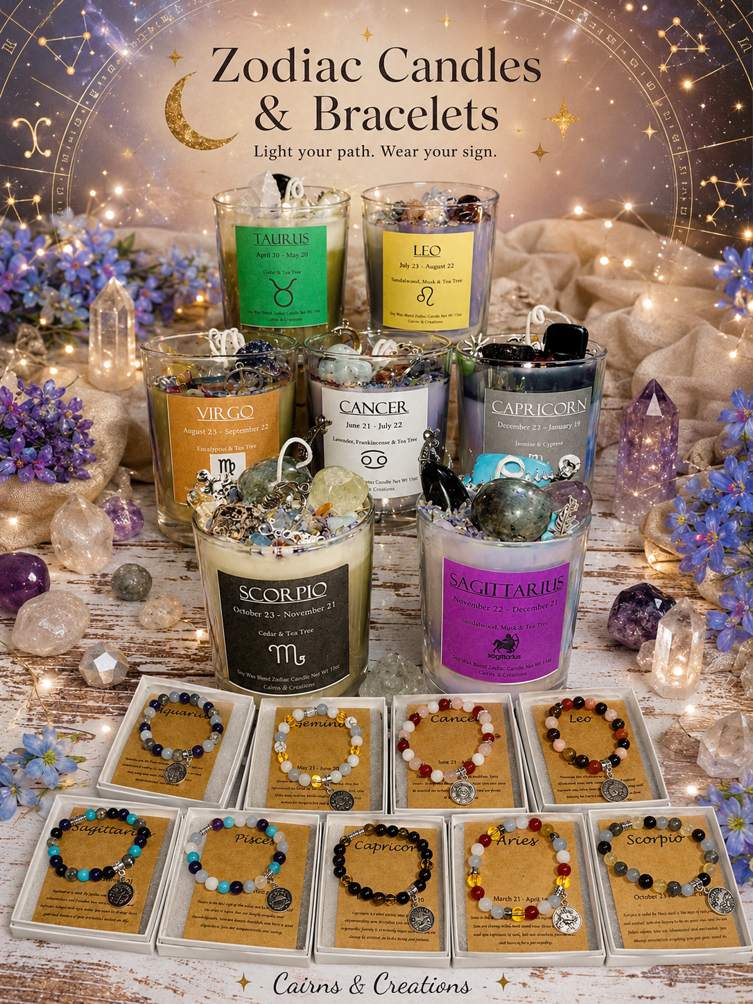 Zodiac Votives w/ Crystals