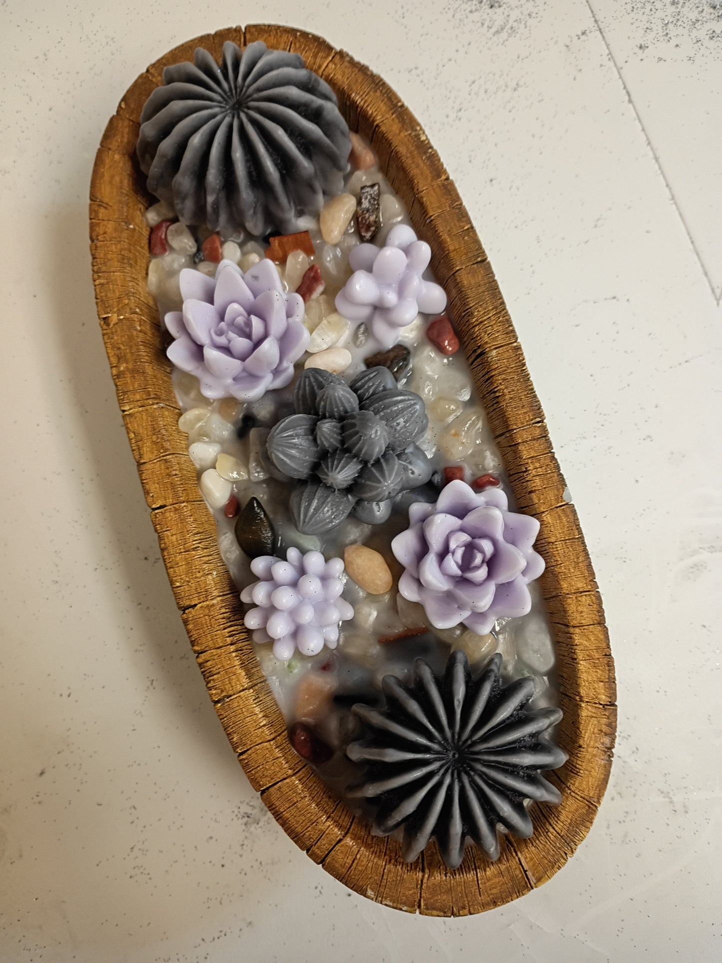 Purple Grey Succulent Garden Soy Candle, Lavender Sandalwood