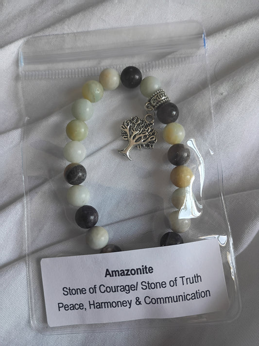 Amazonite energy bracelet with tree charm