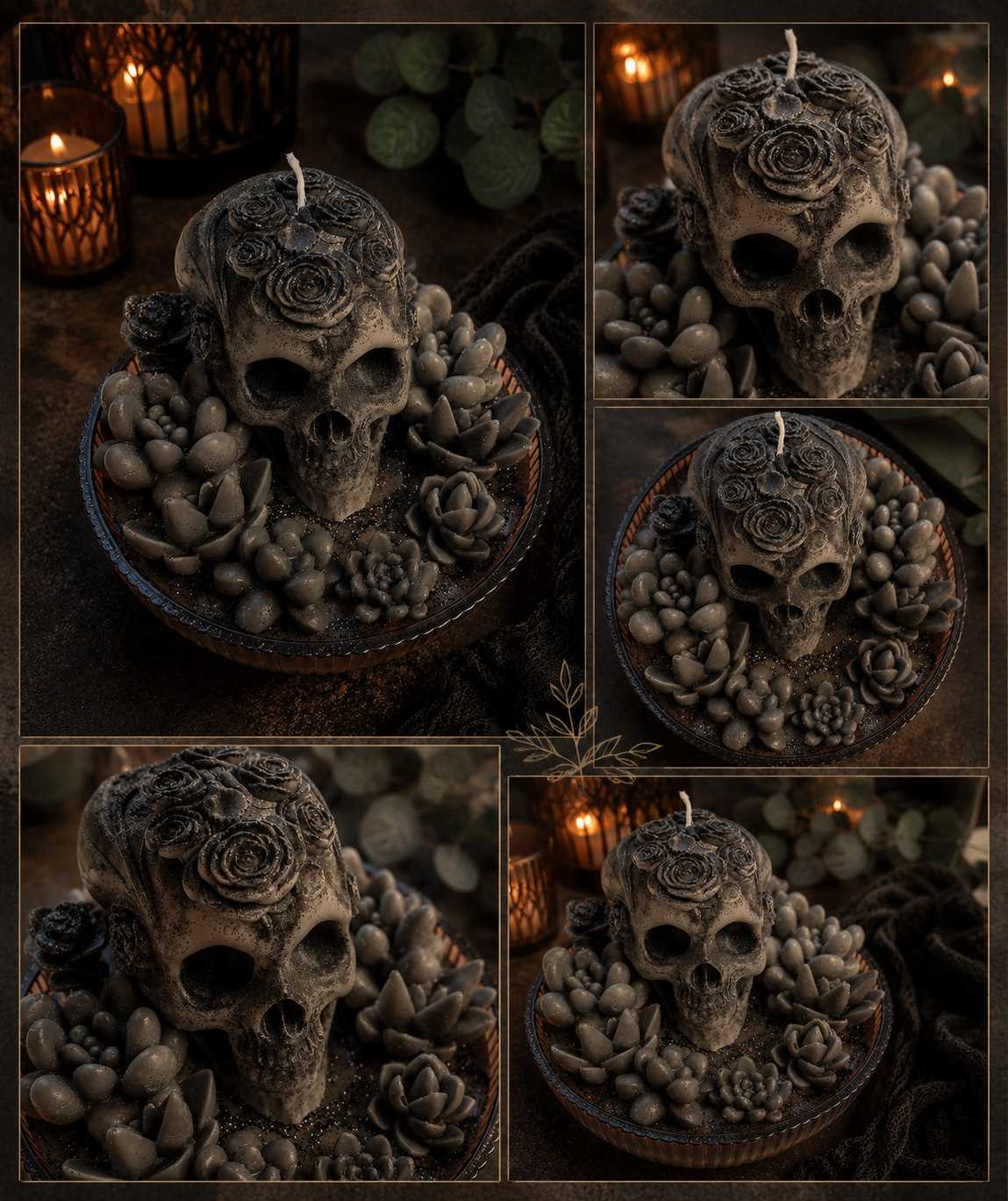 Gray/ Black Gothic Succulent Garden, Amber Fireside