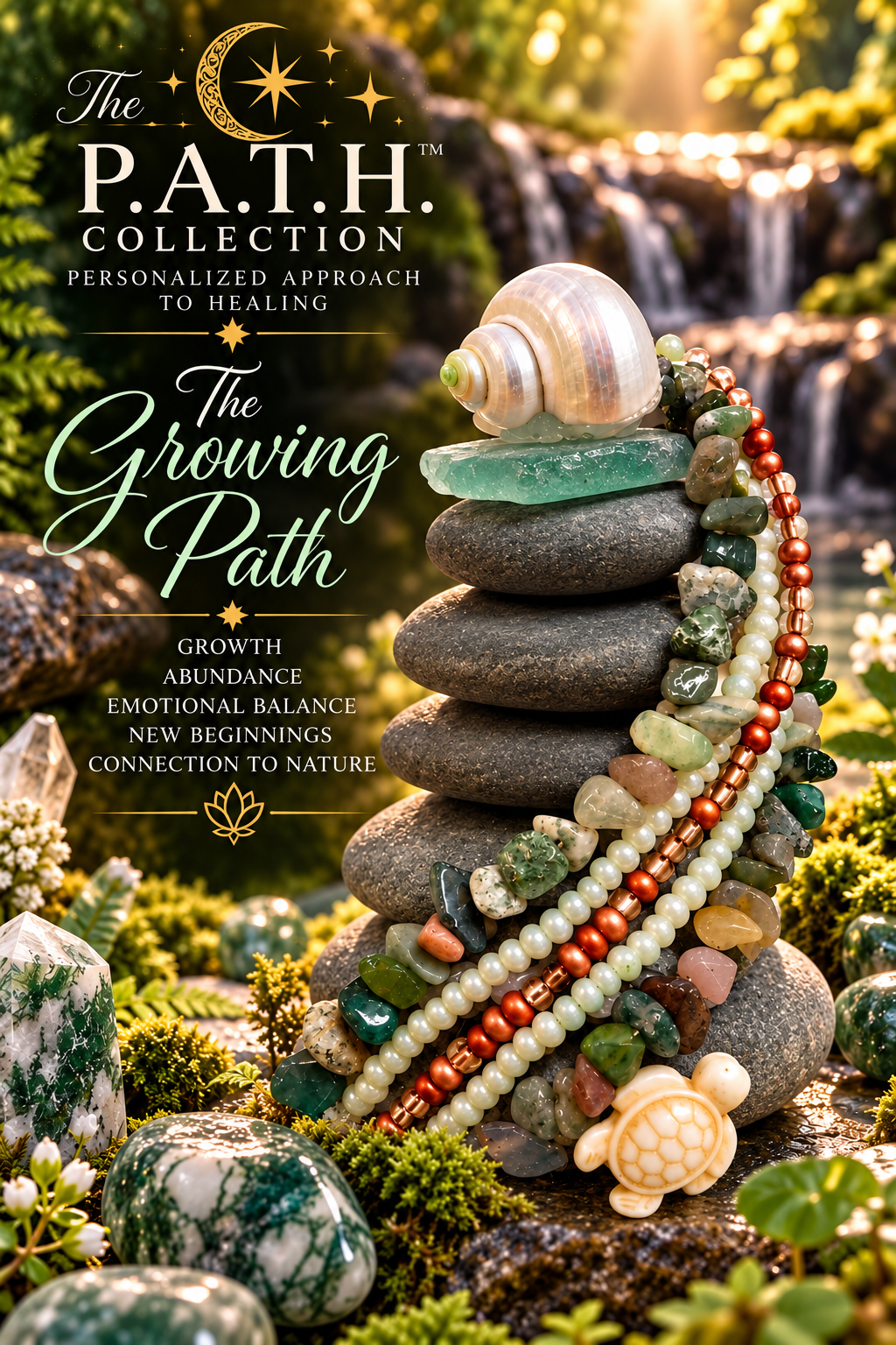 The Growing Path, Moss Agate Healing Crystal Stone Cairn