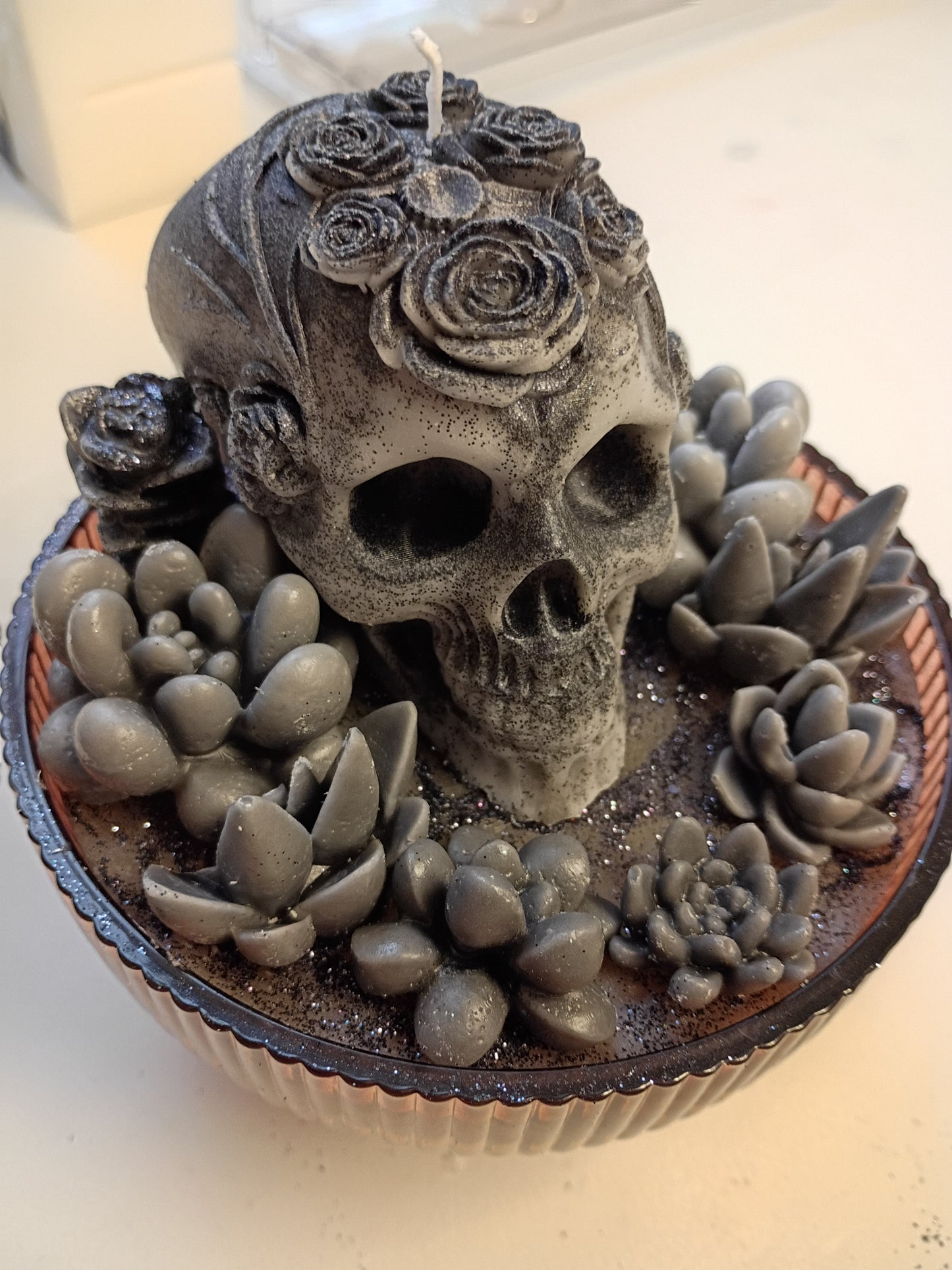 Gray/ Black Gothic Succulent Garden, Amber Fireside