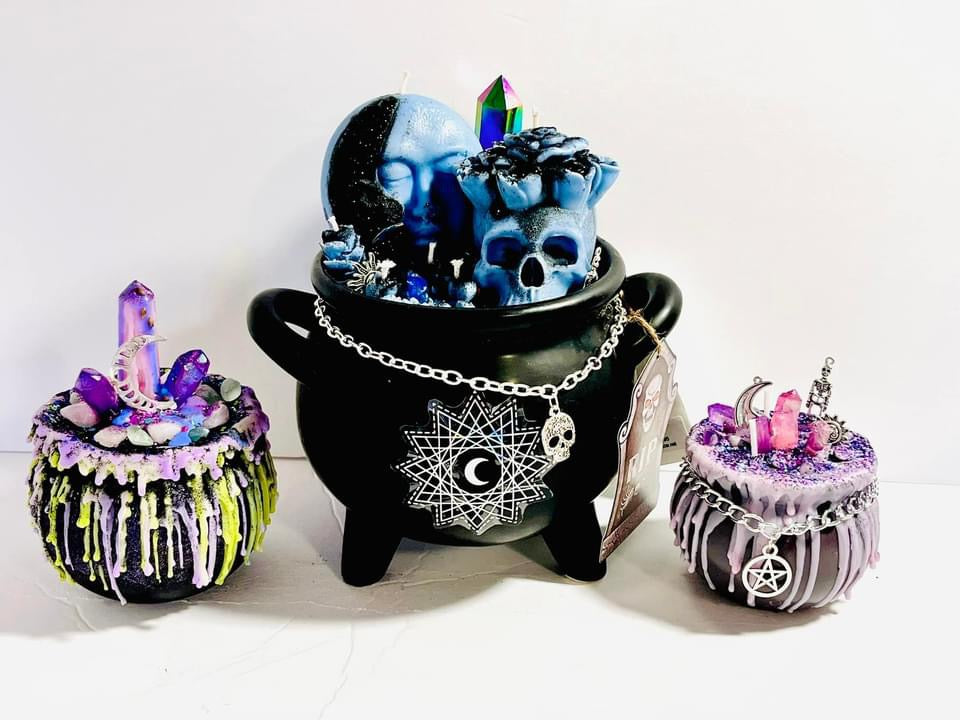 Blue, Large Cauldron Candle w/ Obelisk