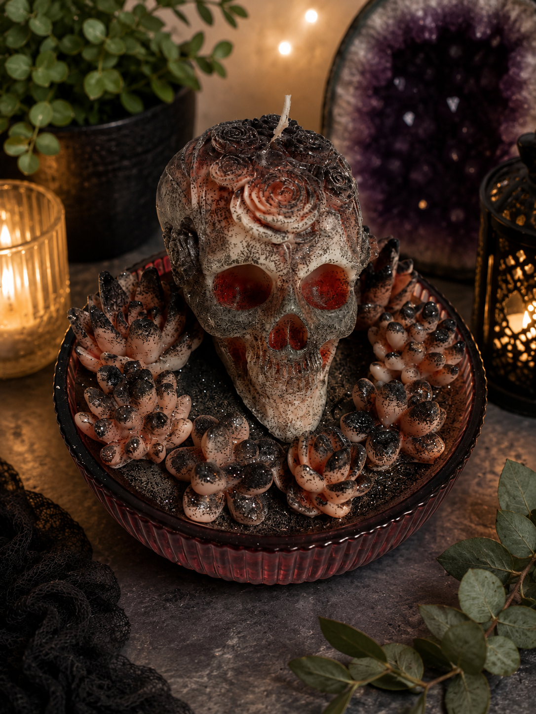 Pink Druzy Gothic Succulent Garden, Amber Firewood
