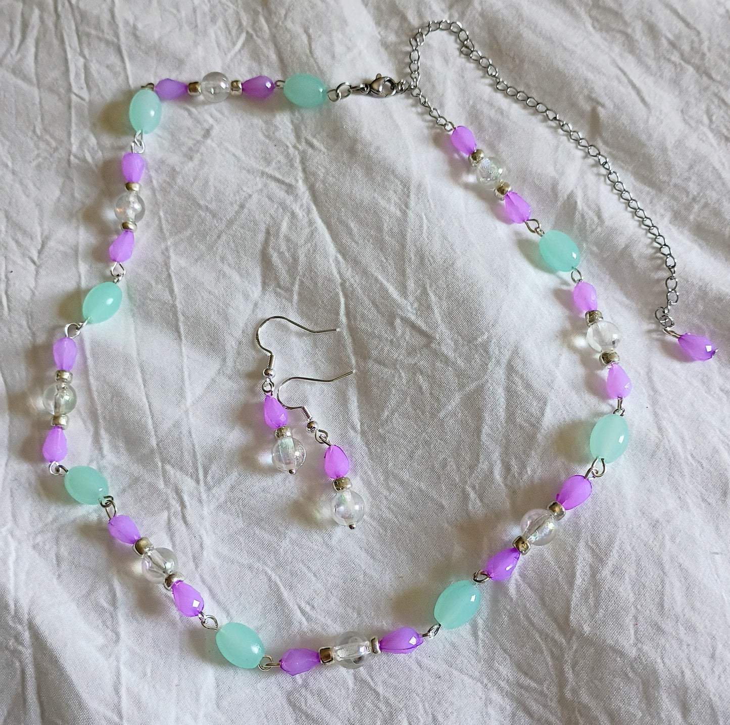 Purple & Teal Chain Necklace & Earring Set
