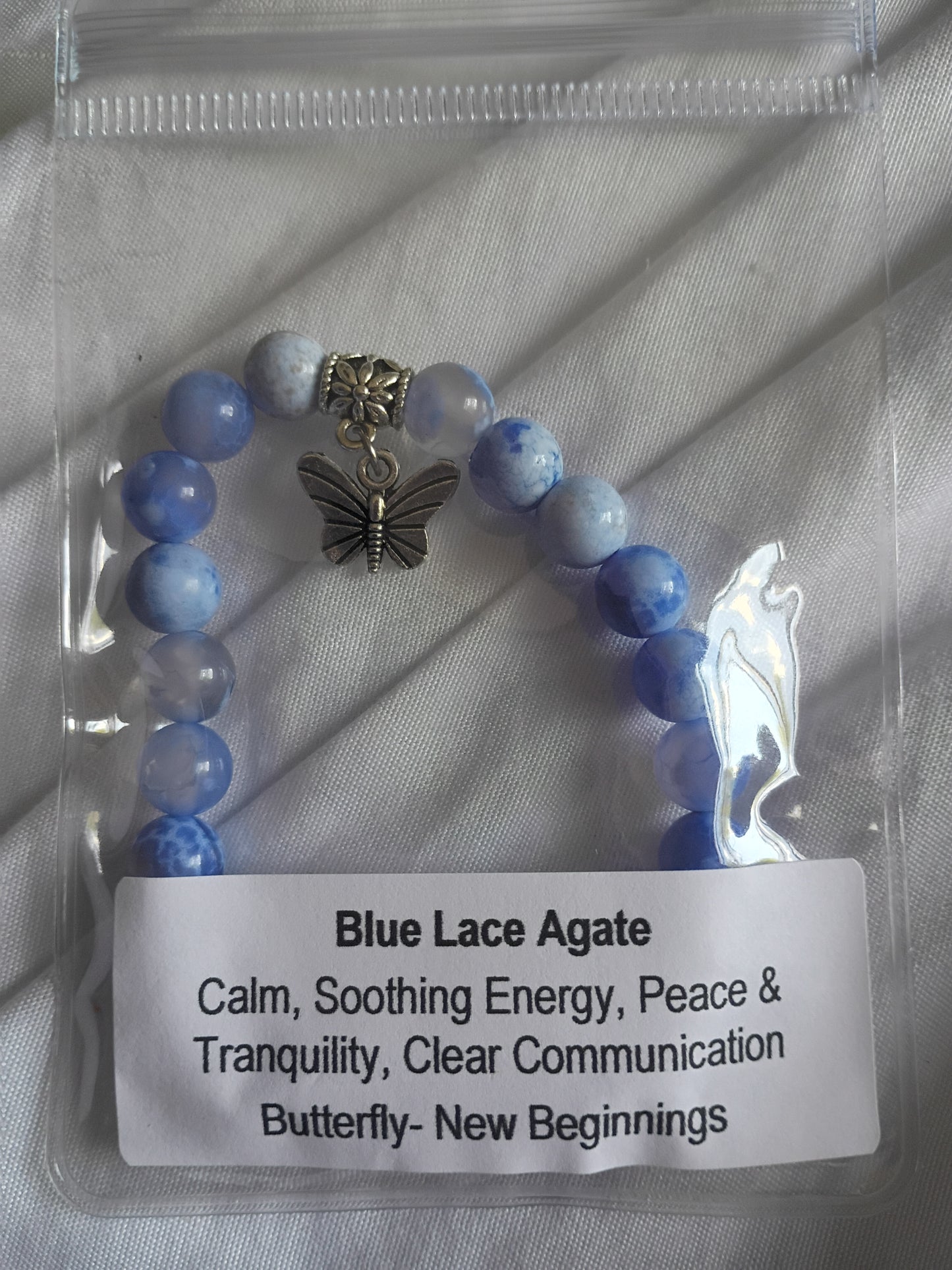 Blue lace Agate energy bracelet with butterfly charm