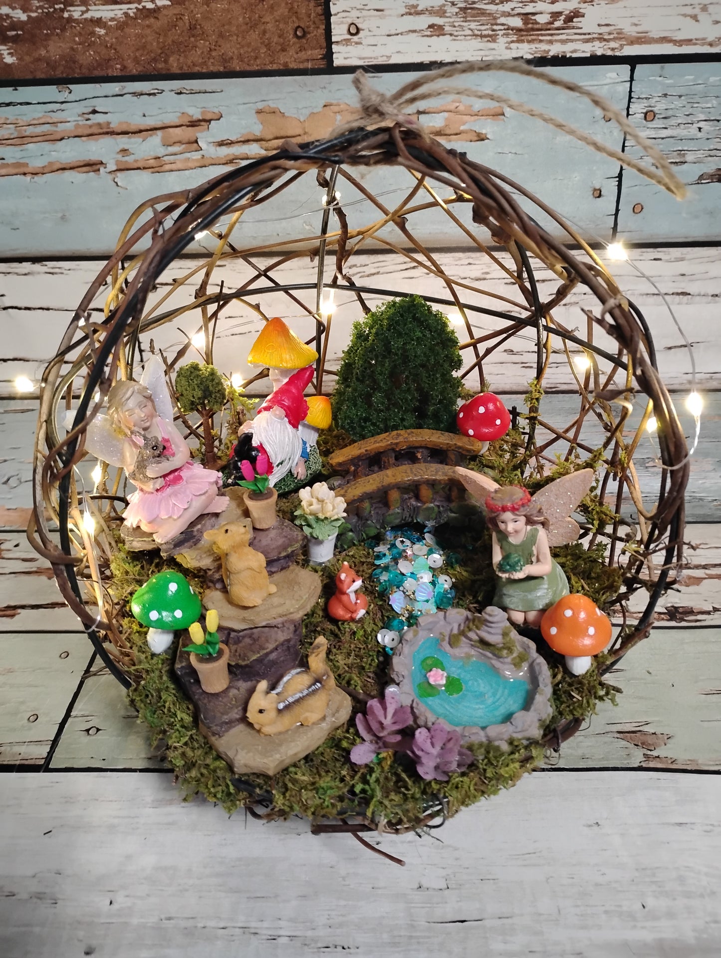 Gnome & Fairies LED Lighted Moss Ball