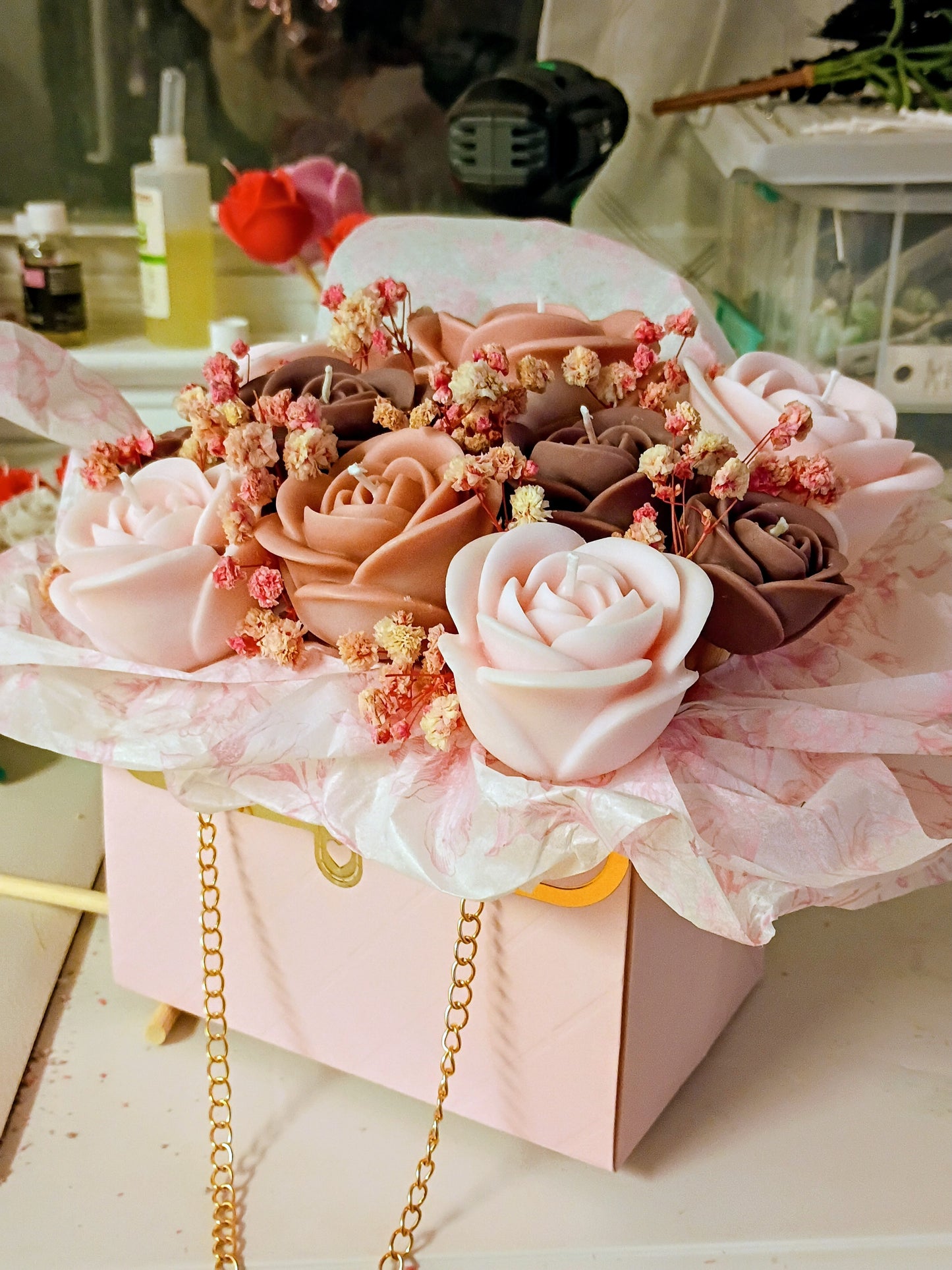Rose, Peony & Jasmine Candle Bouquet