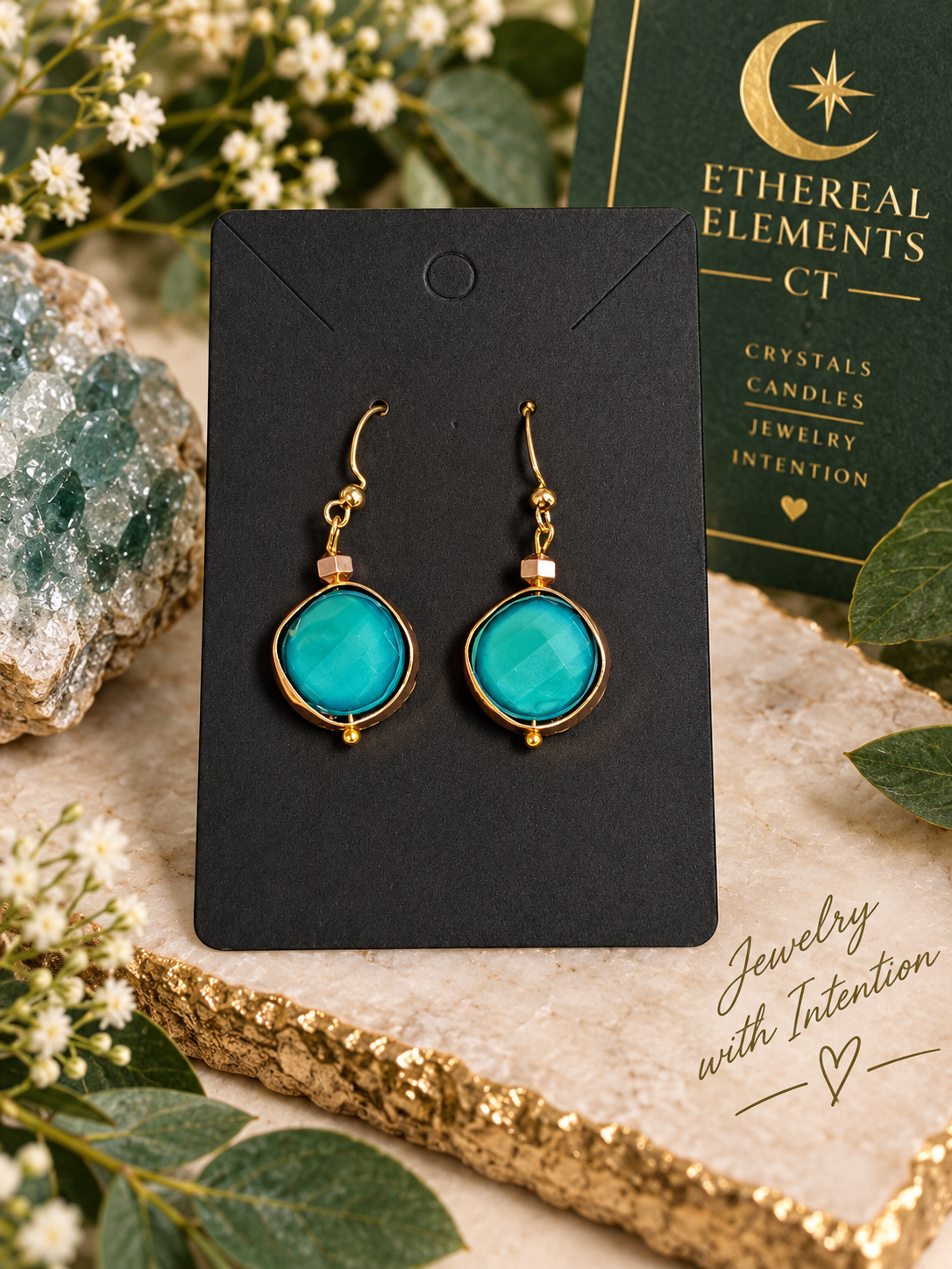 Teal & Gold Wire Wrapped Jewelry Set