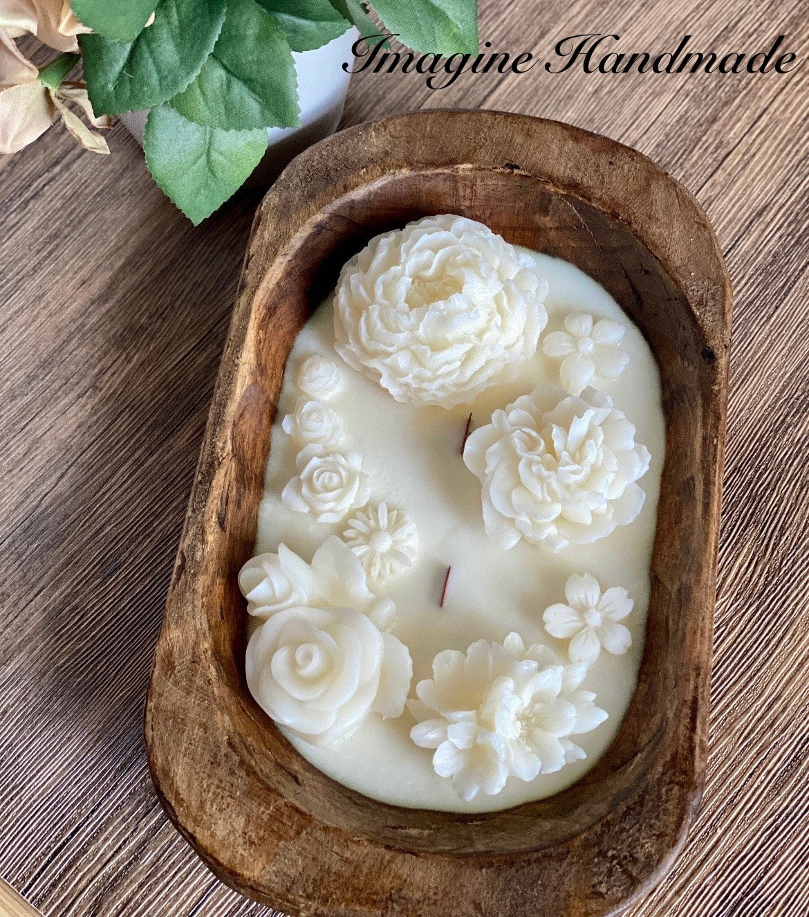 Peony Rose White Floral Garden Dough Bowl Candle