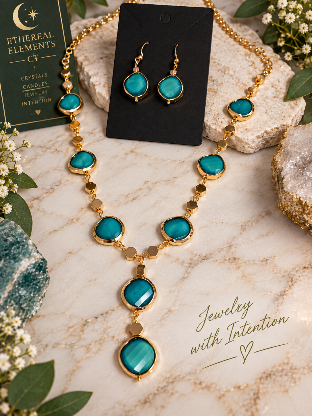Teal & Gold Wire Wrapped Jewelry Set