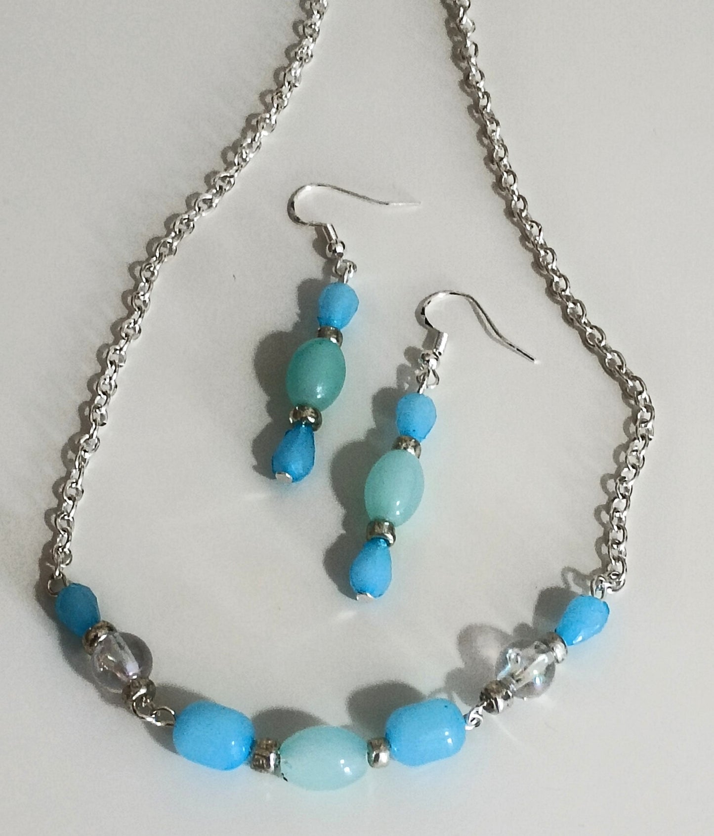 Blue Beaded Chain Necklace & Earrings (Set)