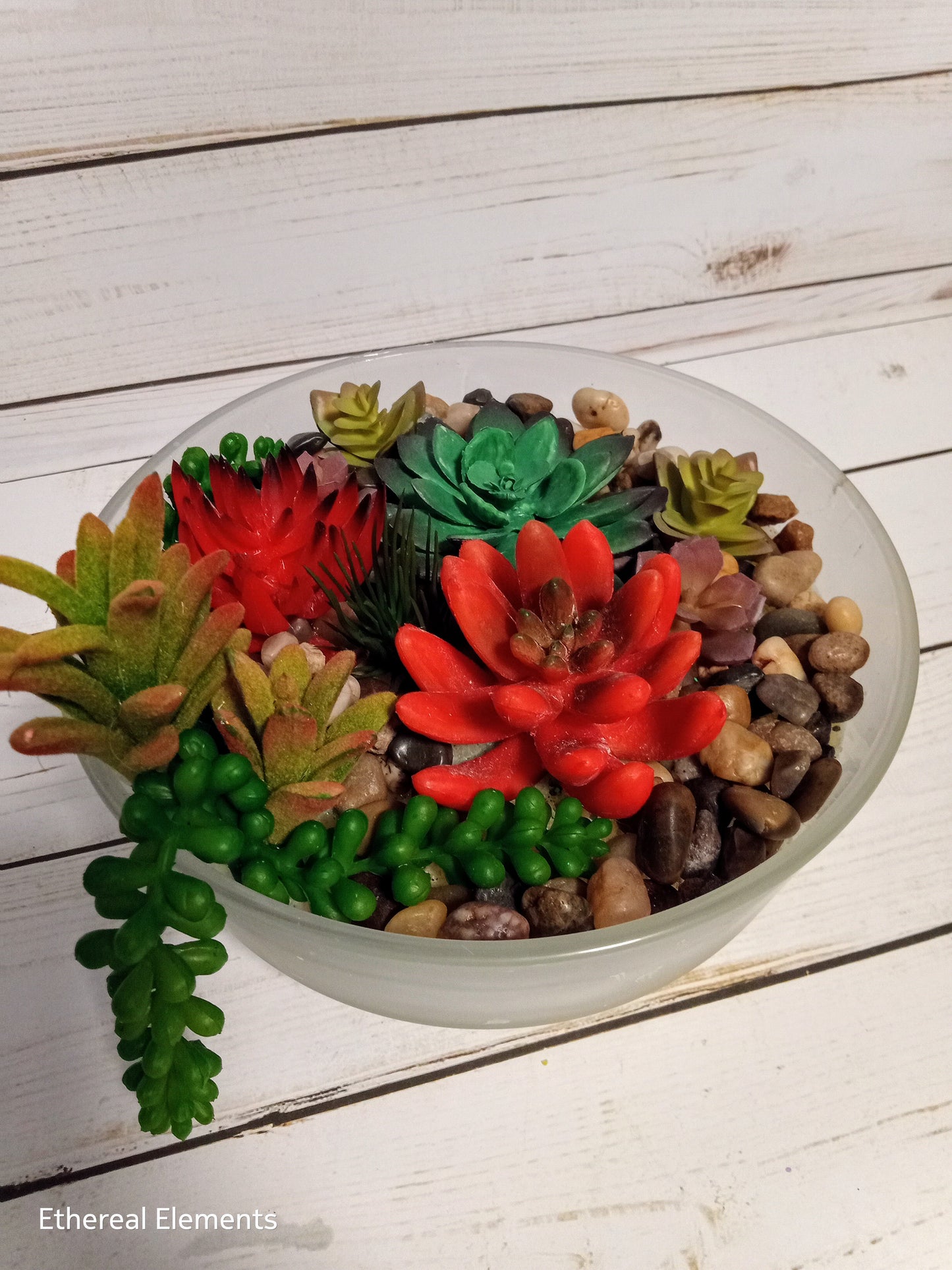 Red Scenic Succulent Candle w/ Stones