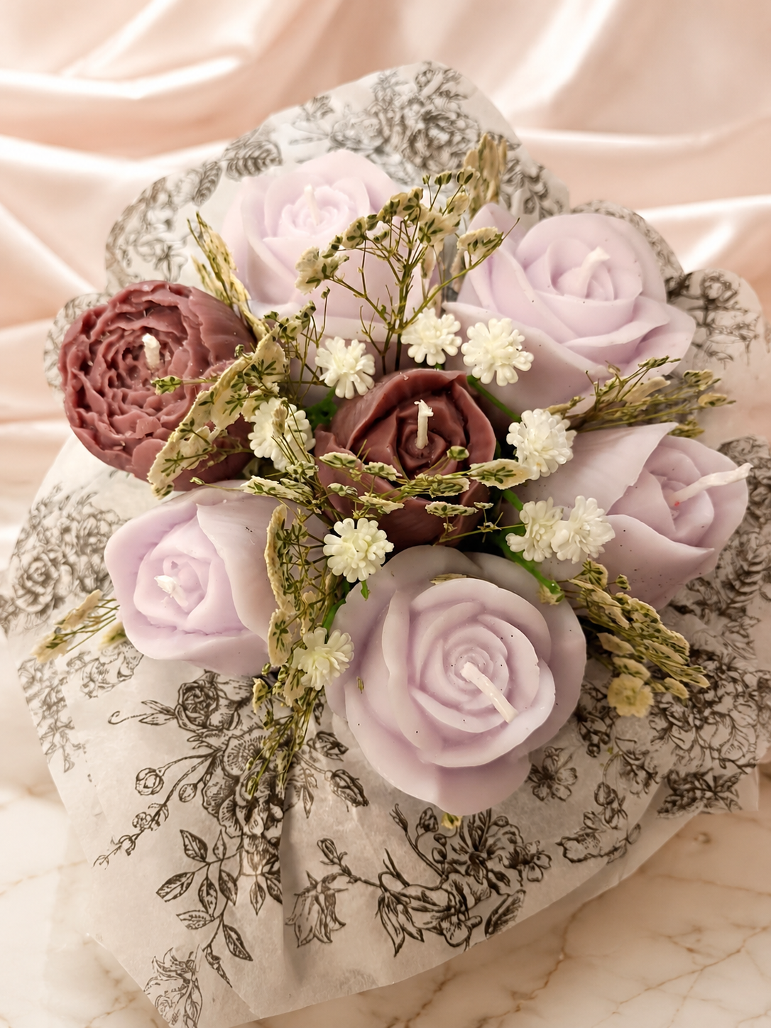 Purple Rose Bouquet 7 Pomelo Blossom Rose Votives w/ Peonies