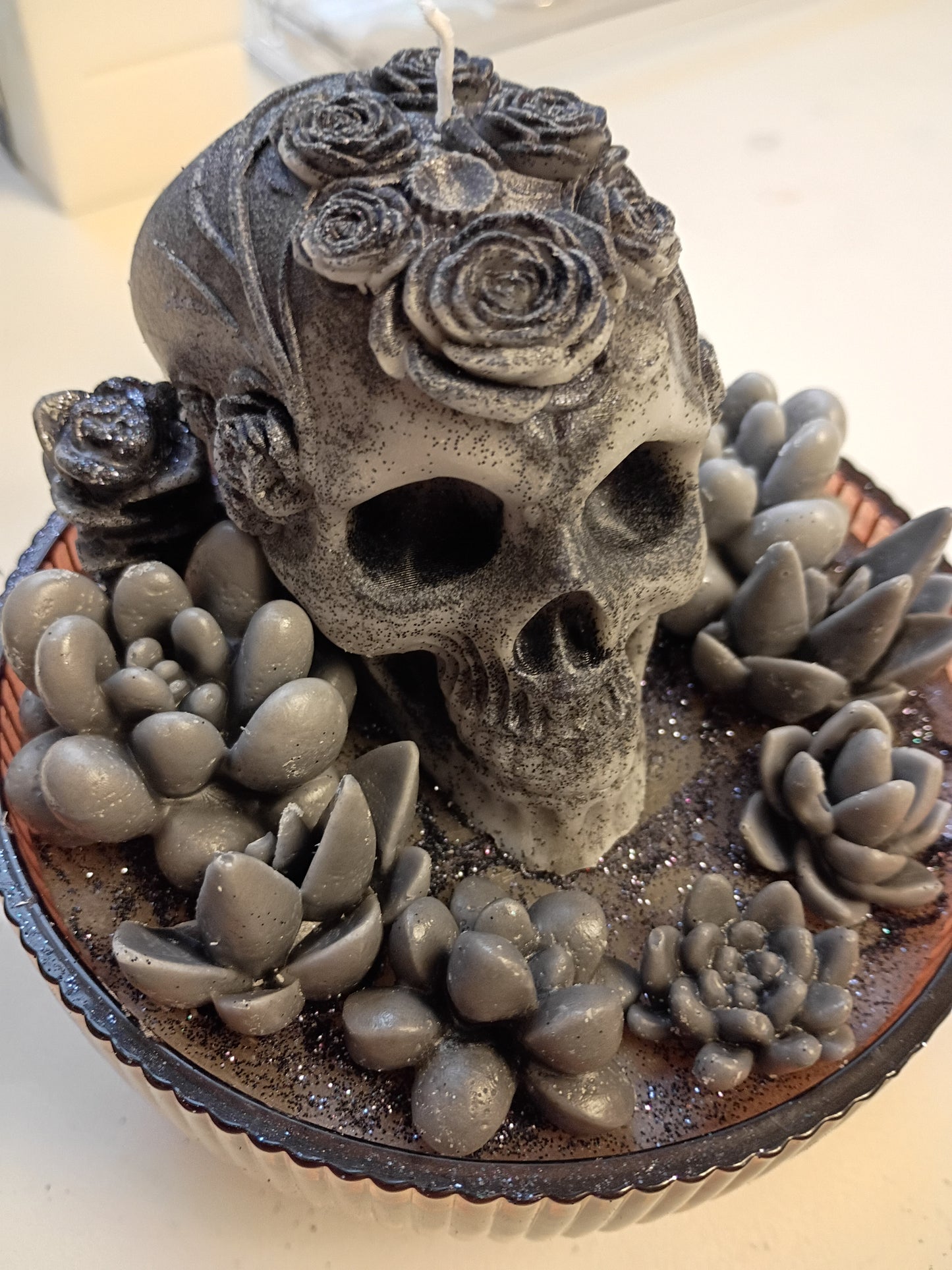 Gray/ Black Gothic Succulent Garden, Amber Fireside