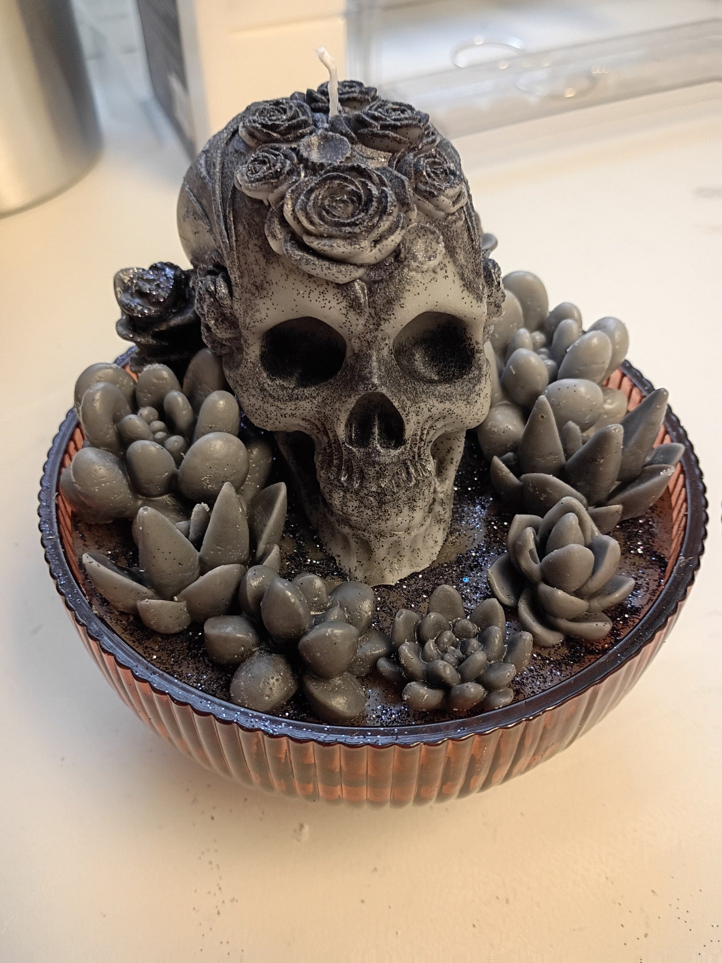 Gray/ Black Gothic Succulent Garden, Amber Fireside