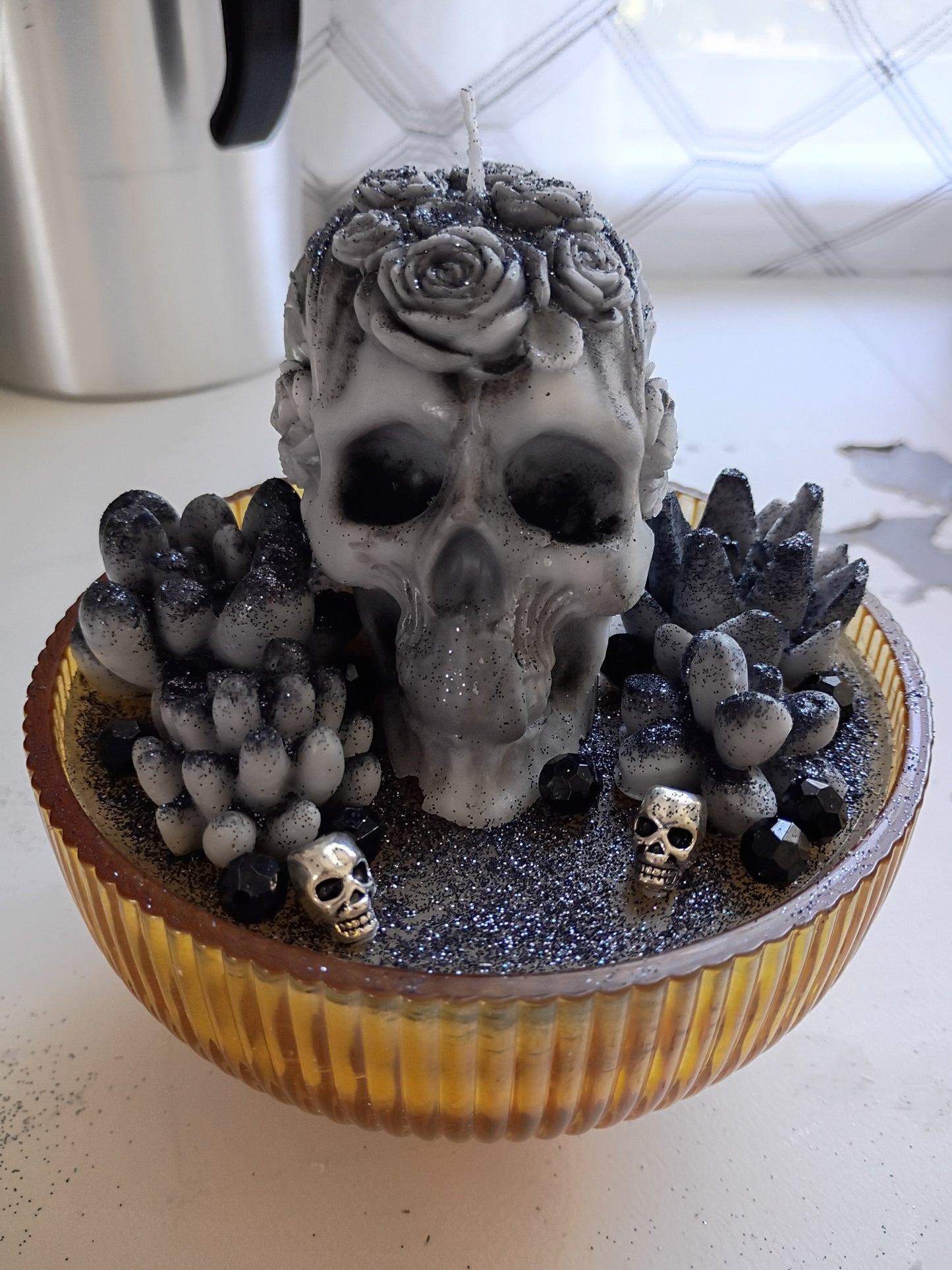 Black Druzy Gothic Succulent Garden Candle