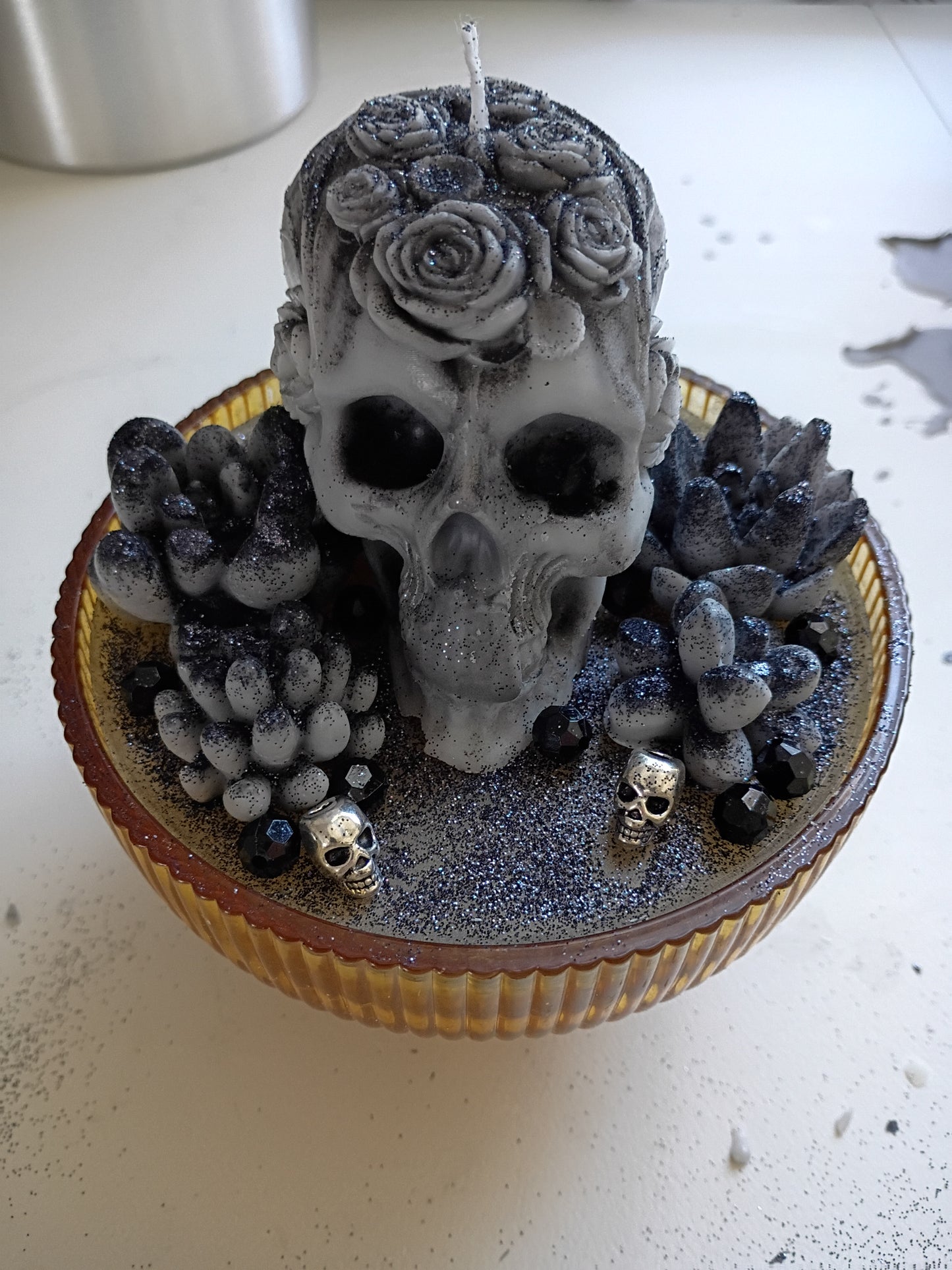 Black Druzy Gothic Succulent Garden Candle