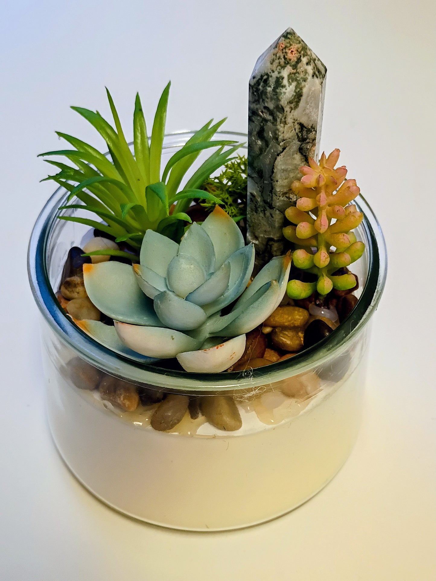 Moss Agate Succulent Garden Fresh Linen Candle